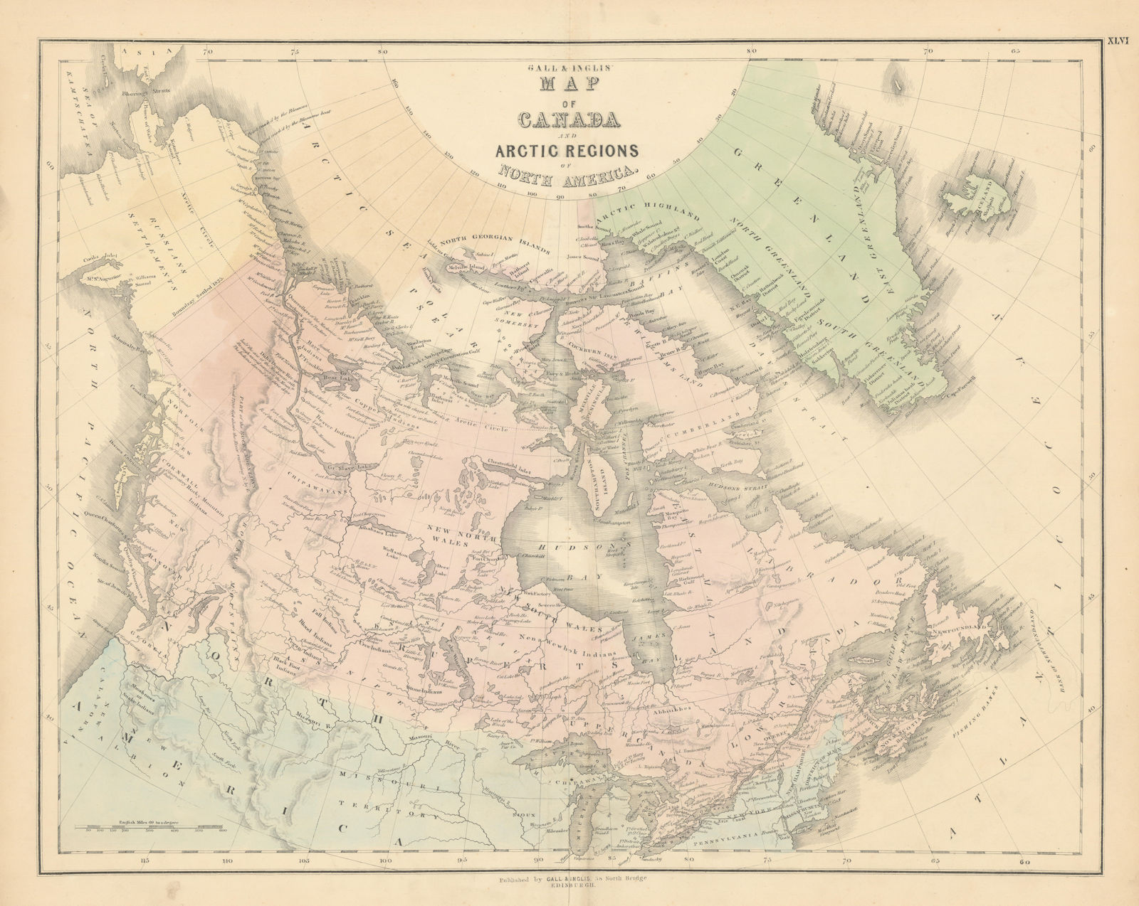 Associate Product Gall & Inglis' Map of Canada & Arctic Regions of North America. Greenland 1850