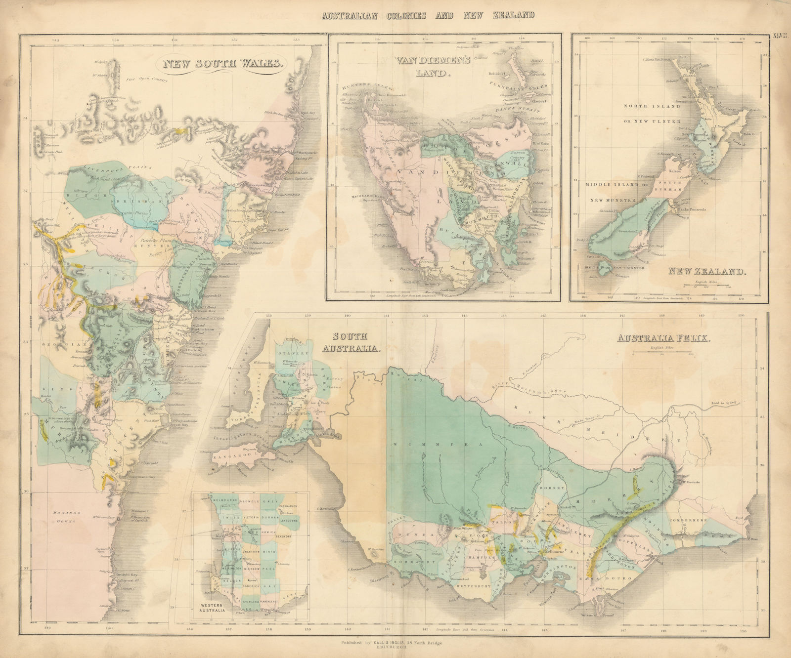 Associate Product Australian Colonies & New Zealand. N/S Durham provinces. Goldfields 1850 map