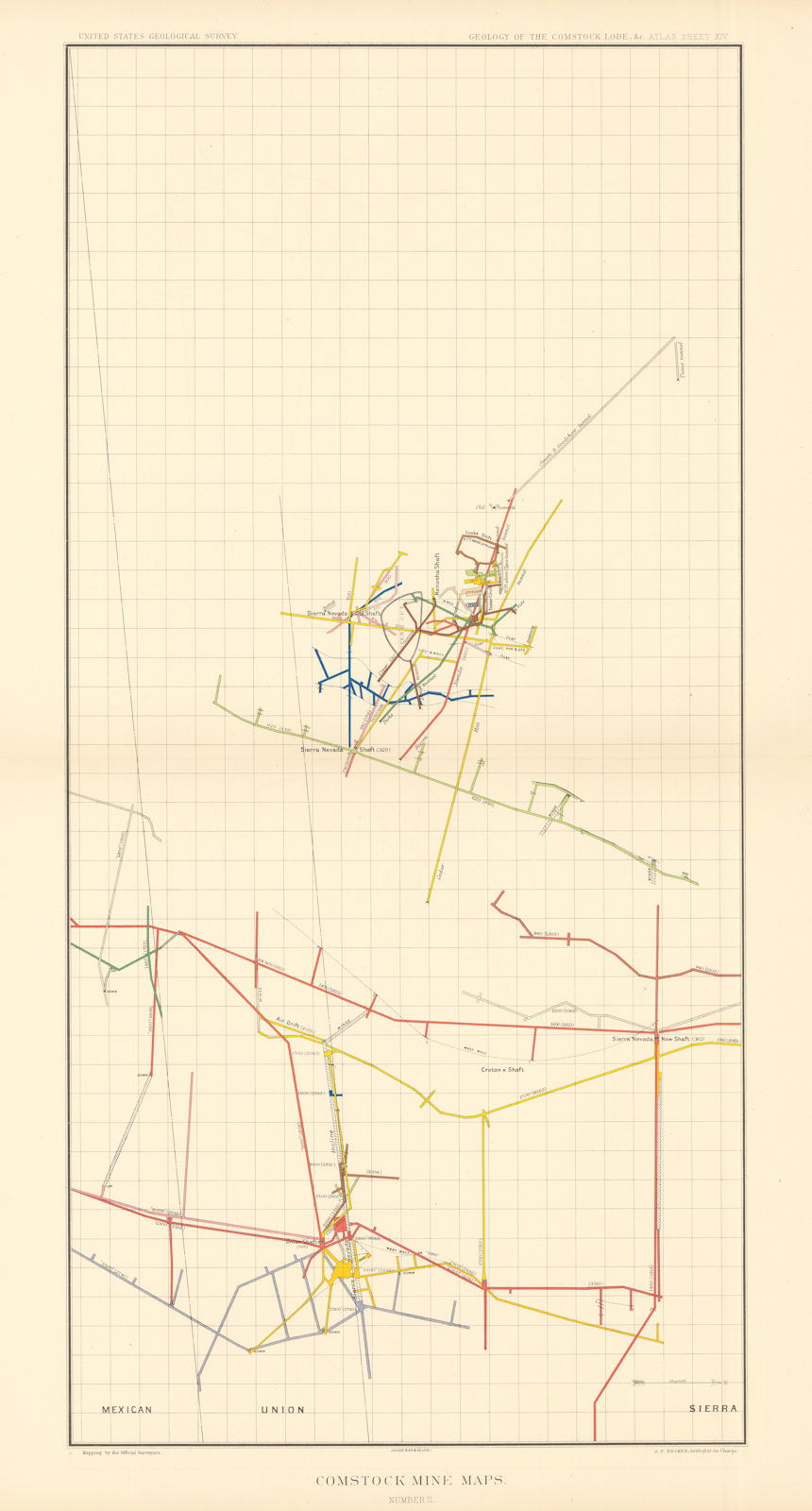 Associate Product Comstock Silver Lode Mine Map 2 Sierra Nevada, Union, Mexican. BECKER 1882