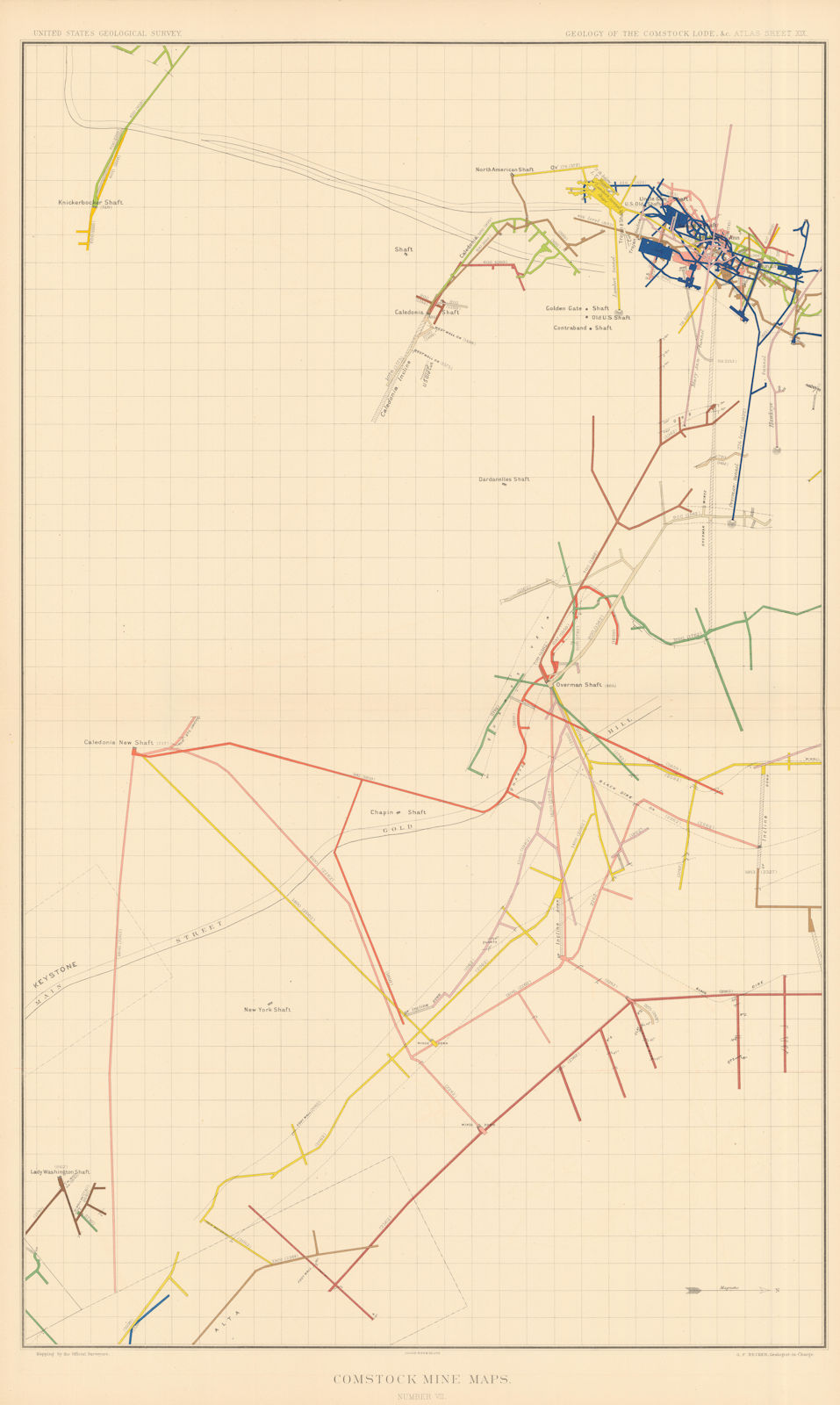 Associate Product Comstock Silver Lode Mine Map 7 Segr. Belcher Overman Caledonia New York 1882