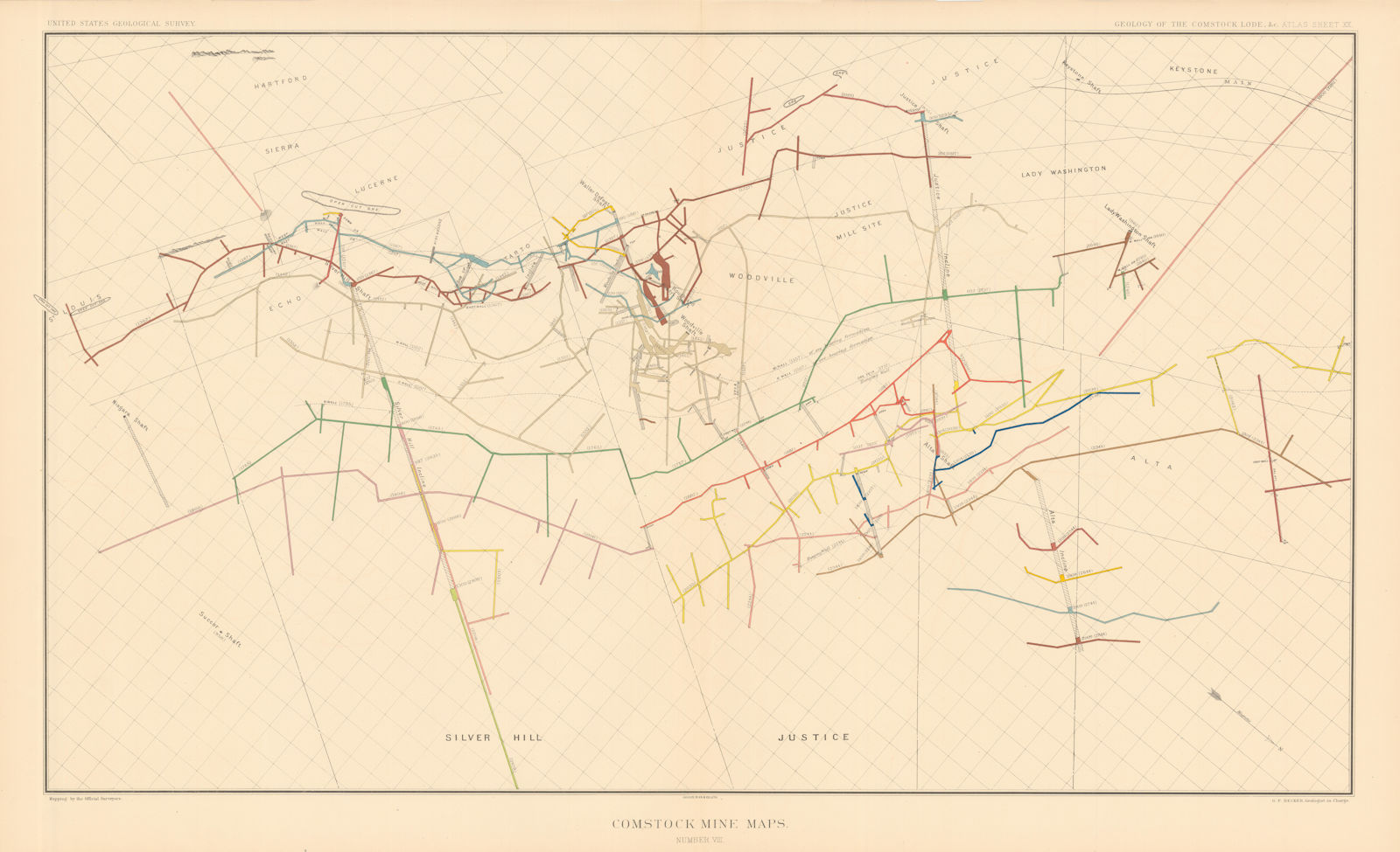 Associate Product Comstock Silver Lode Mine Map 8 Alta, Justice Woodville, Succor, Niagara 1882