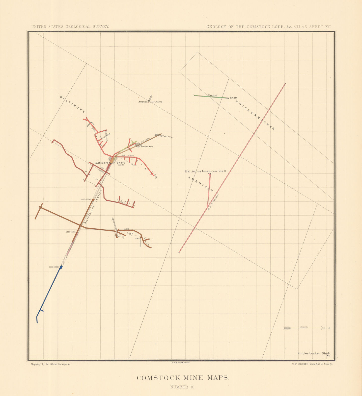 Associate Product Comstock Silver Lode Mine Map 9 Knickerbocker, Baltimore Consolidated 1882