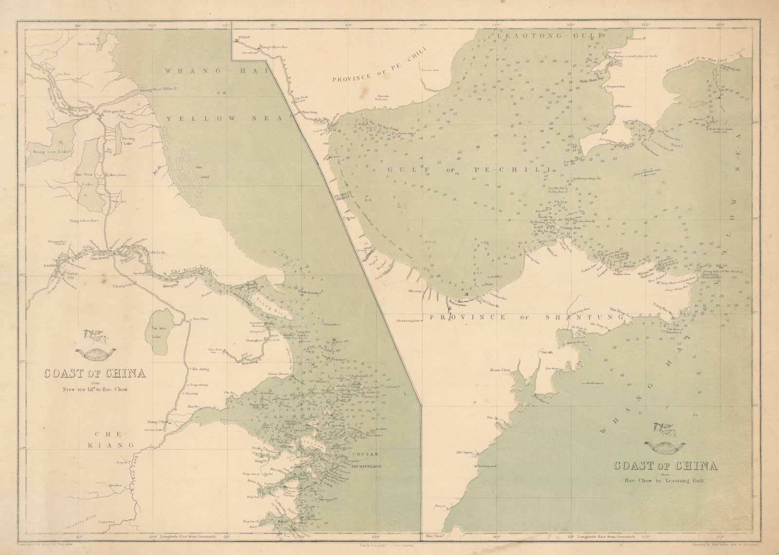 COAST OF CHINA.Ningbo-Korea. Shanghai Tianjin Nanjing Hangzhou. WELLER 1868 map