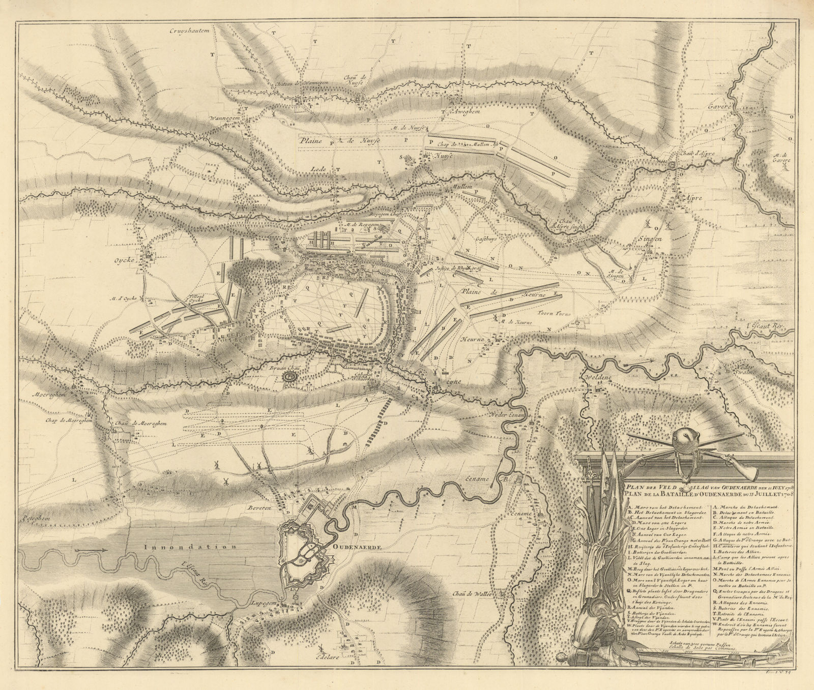 Associate Product Plan de la Bataille d'Oudenaerde du 11 Juillet 1708. FRICX 1712 old map