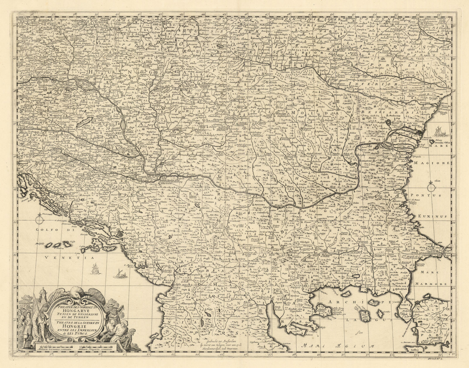 Associate Product Theatre de la Guerre en Hongrie entre les Imperiaux & Les Turcs c1729 old map