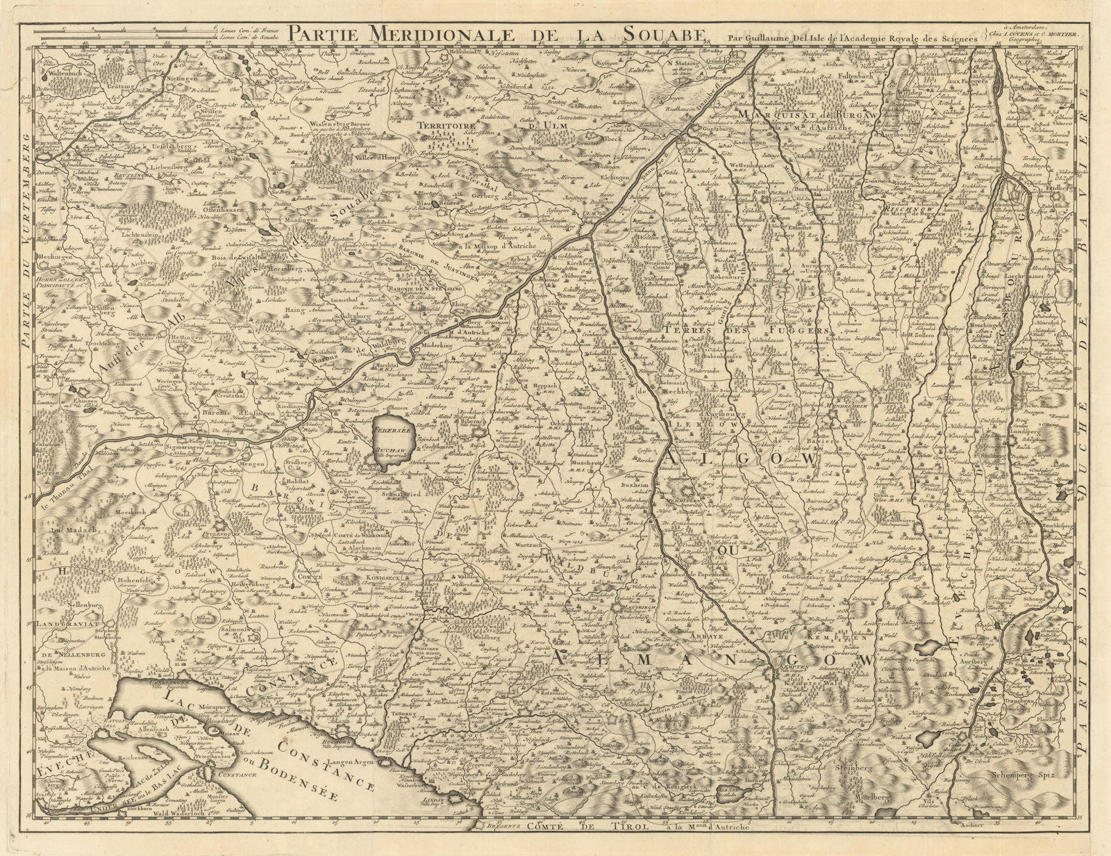 Partie Meridionale de la Souabe. Swabia. De l'Isle/Covens & Mortier 1742 map