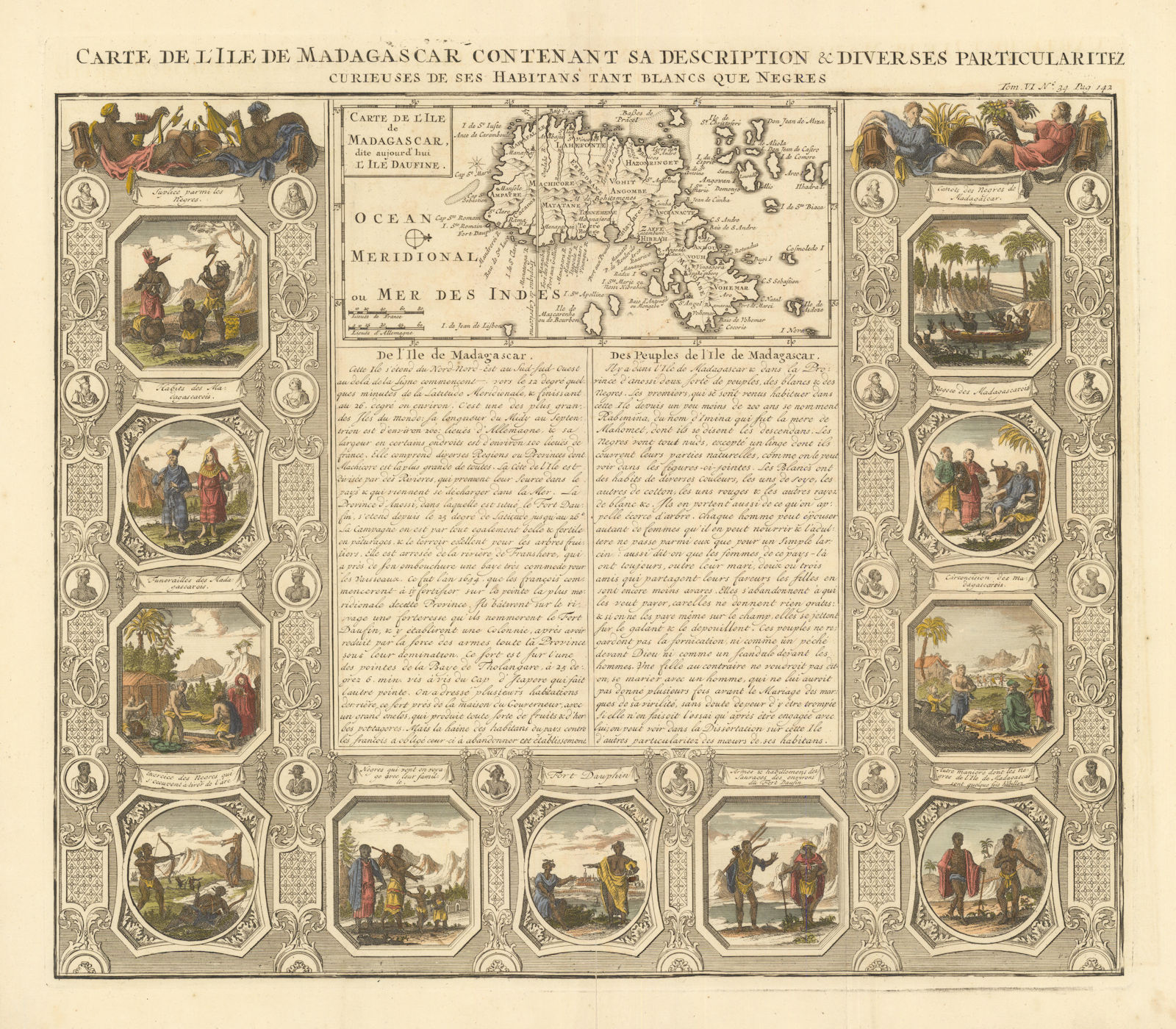 Associate Product Carte de l'Ile de Madagascar contenant sa description… CHATELAIN 1719 old map