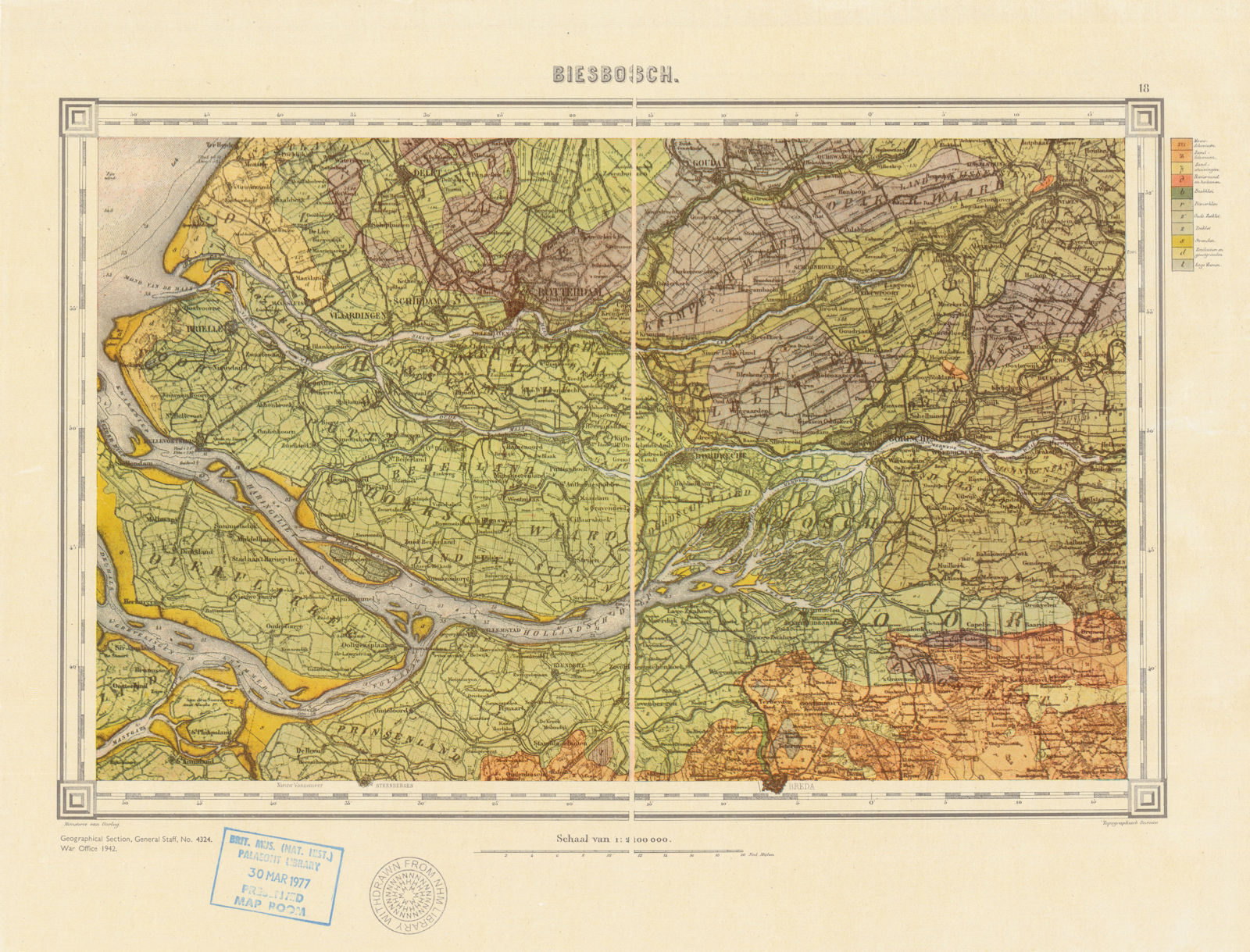 Biesbosch geological map. British/Dutch War Office for Overlord 1942 (1859)