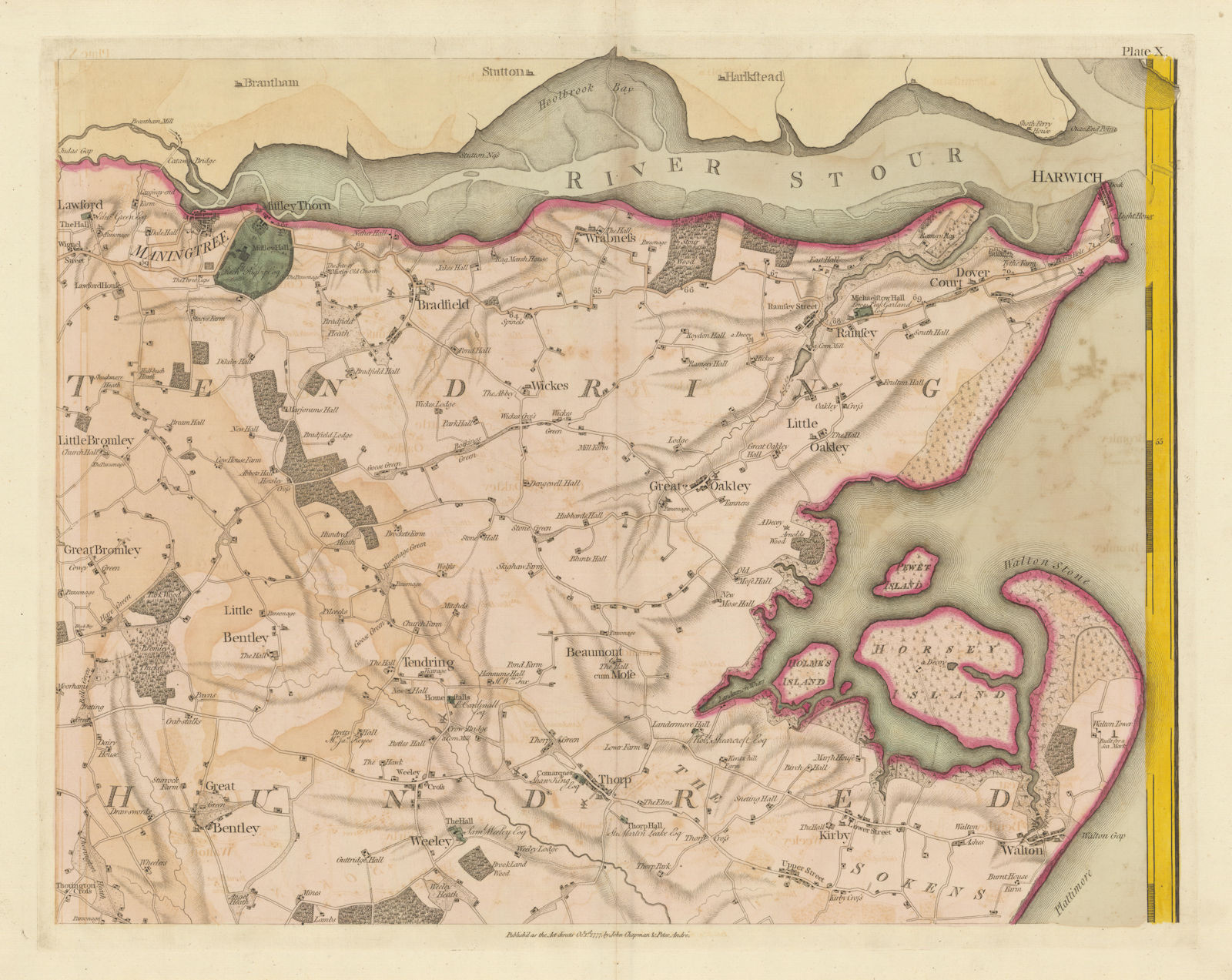 Essex NE #10 Harwich Manningtree Walton/Naze Tendring. Chapman/André 1777 map