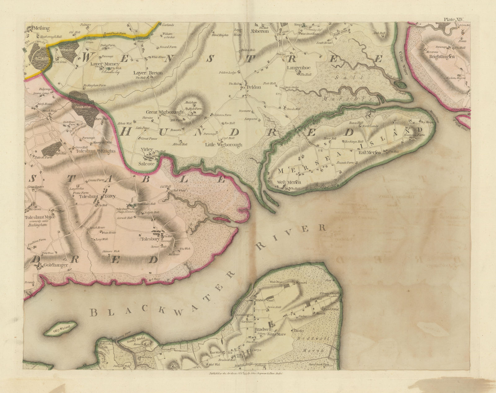 Essex E #14 Maldon West Mersea Brightlingsea Tollesbury. Chapman/André 1777 map