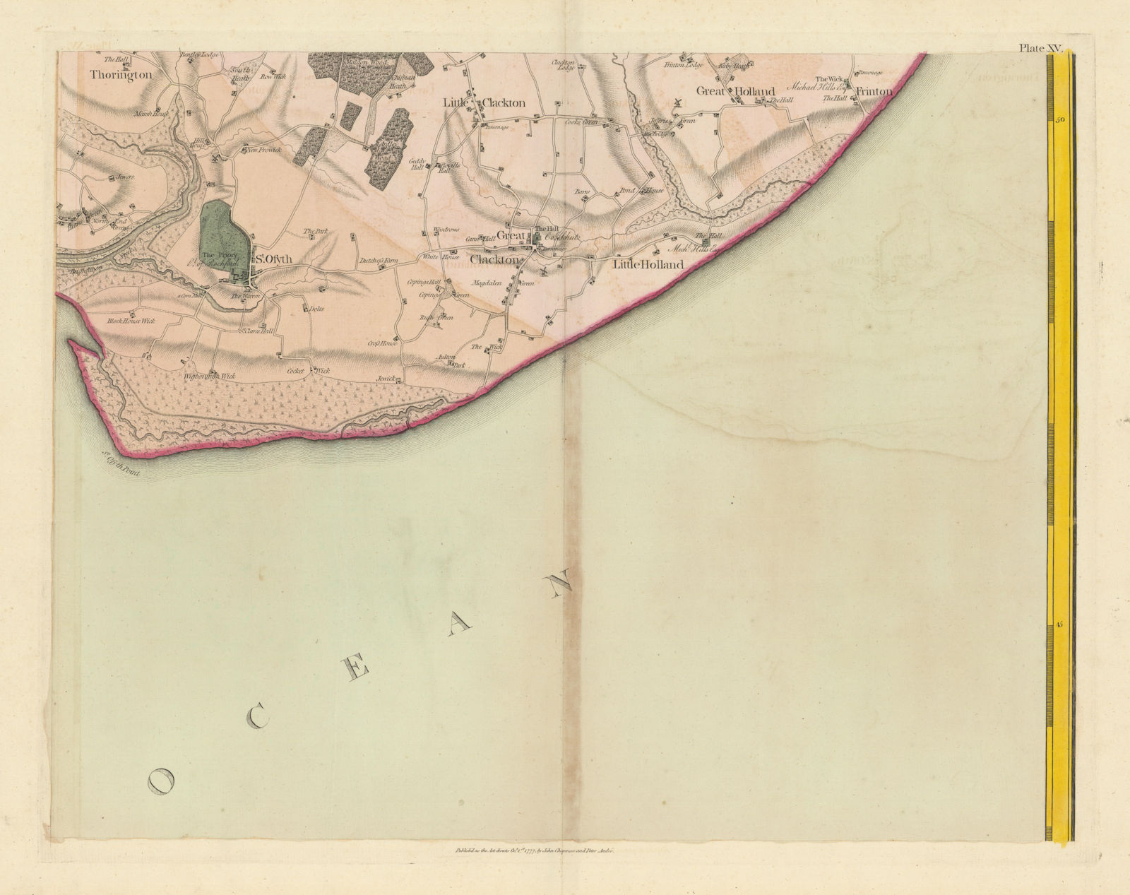 Essex E #15 Tendring Clacton-on-Sea Frinton/Sea Jaywick. Chapman/André 1777 map