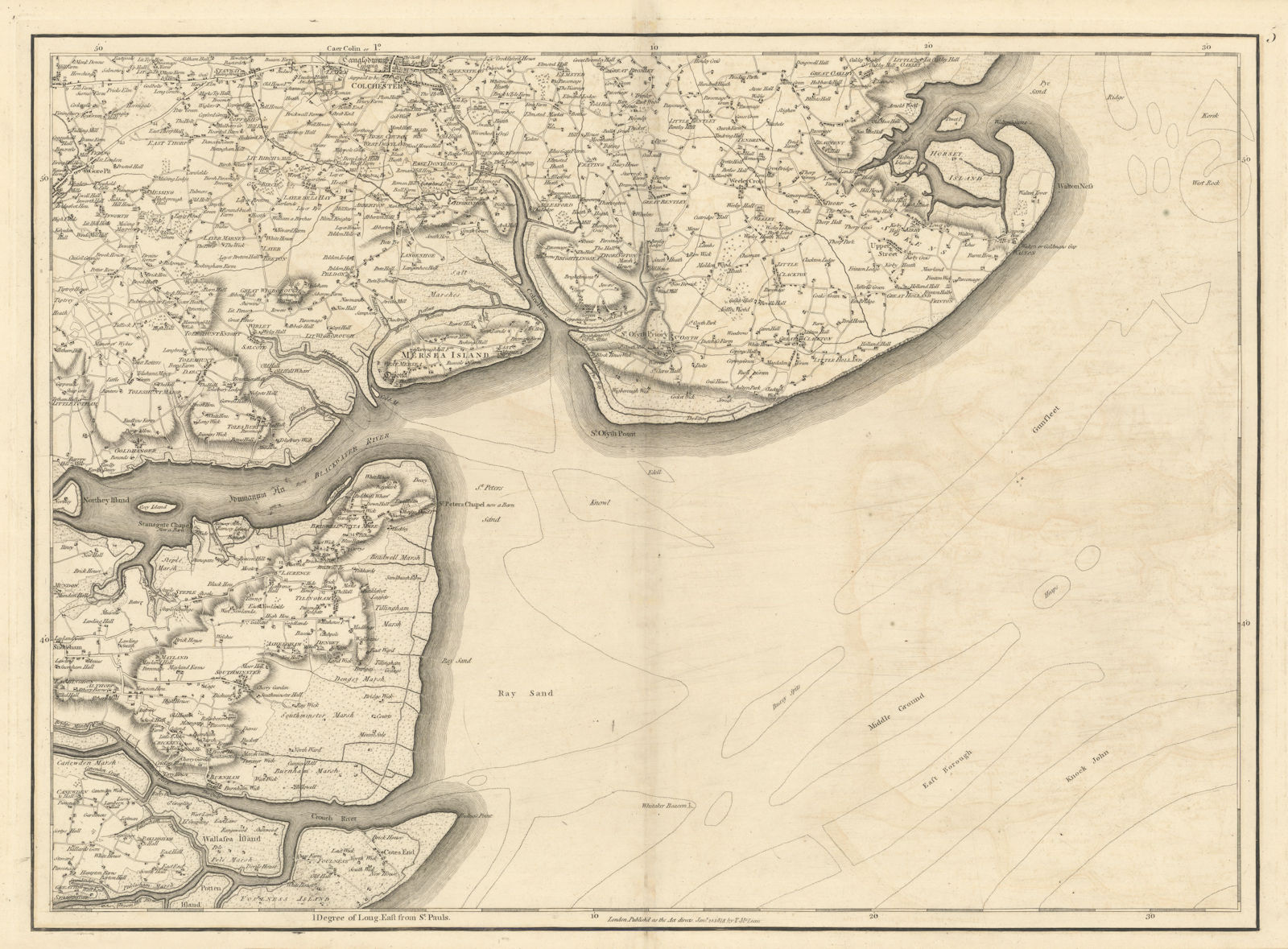 East Essex. Clacton Mersea Colchester Walton Burnham #5 Andrews/Dury 1818 map