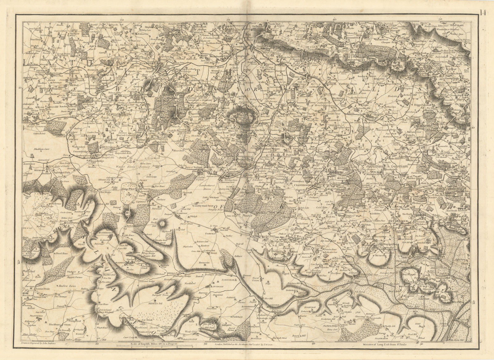 High Weald. Kent Sussex Tunbridge Wells Tenterden #14 Andrews/Dury 1818 map