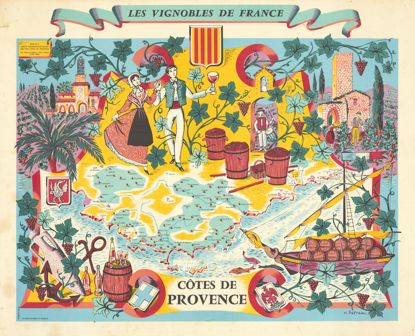 CÔTES DE PROVENCE WINE MAP Vignobles de France. Rémy Hétreau HETREAU 1964