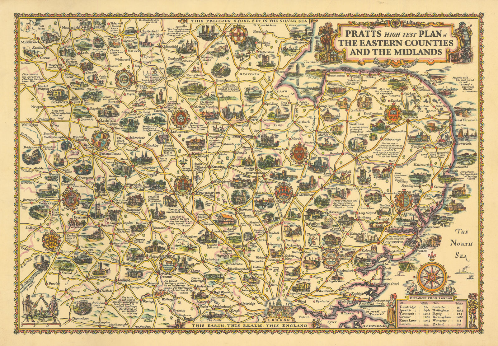 Pratts High Test plan of the Eastern Counties & Midlands by AE Taylor 1932 map