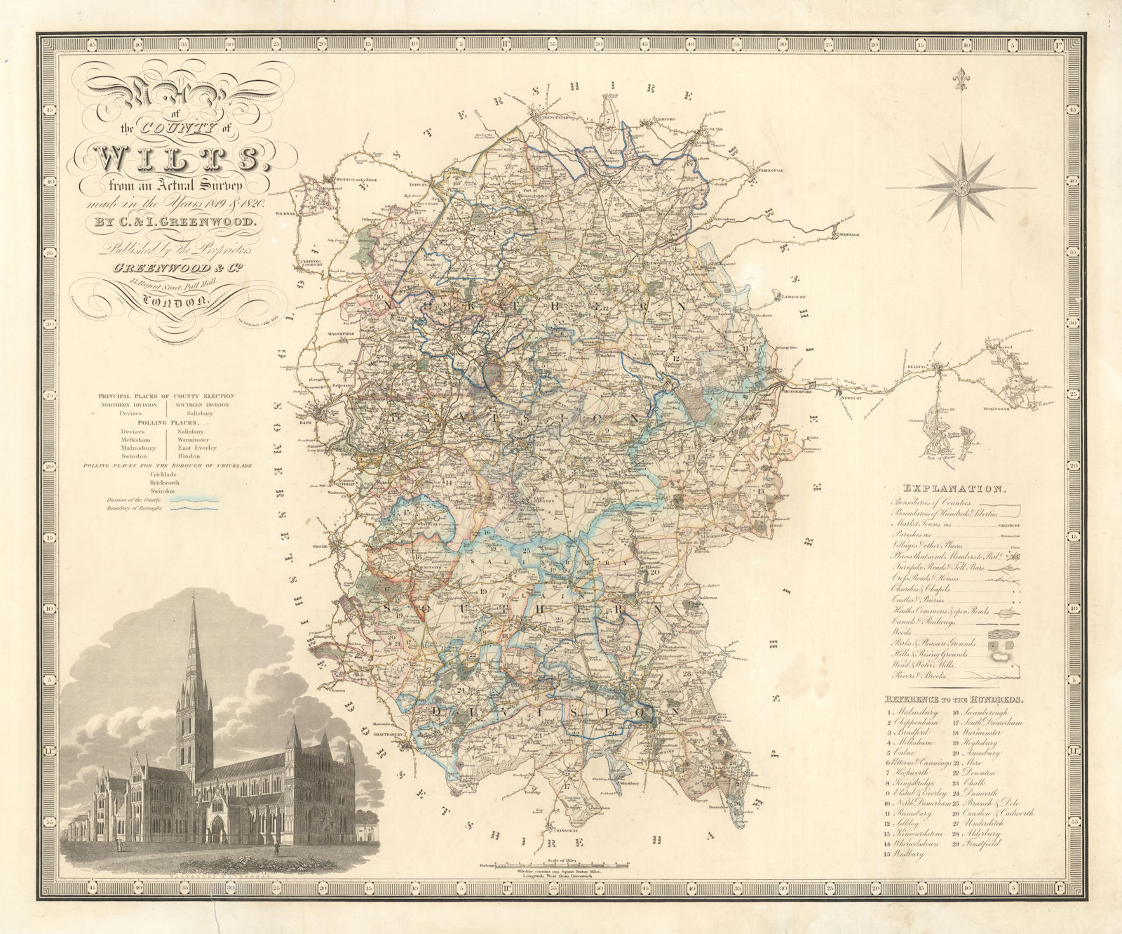 "Map of the county of Wilts" by C. & I. Greenwood. Wiltshire. 60x72cm 1829