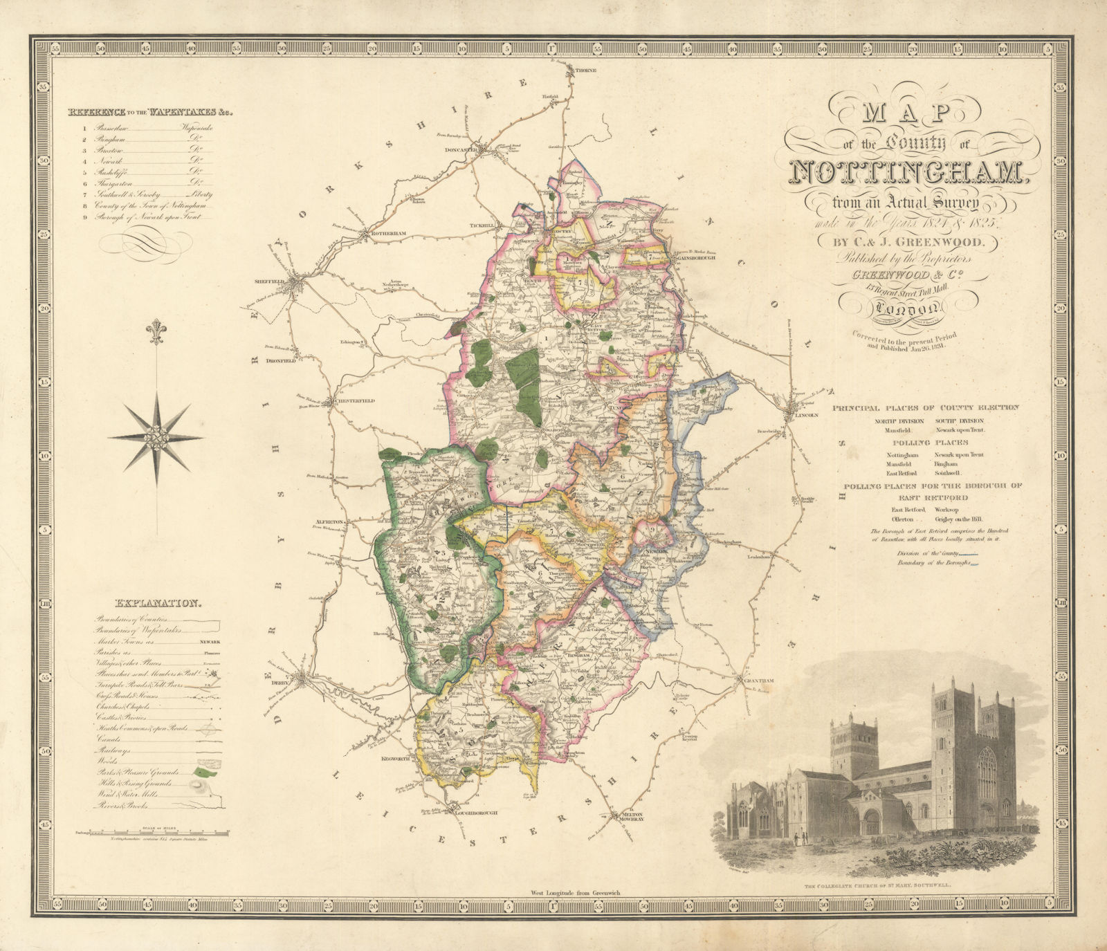 "Map of the county of Nottingham" by C. Greenwood. Nottinghamshire. 62x72cm 1831