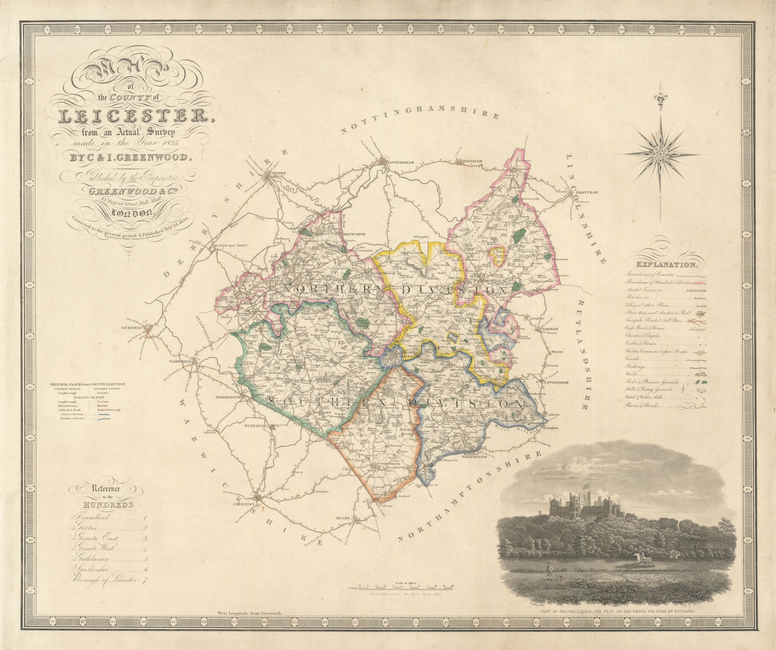 "Map of the county of Leicester" by C. Greenwood. Leicestershire. 61x73cm 1830