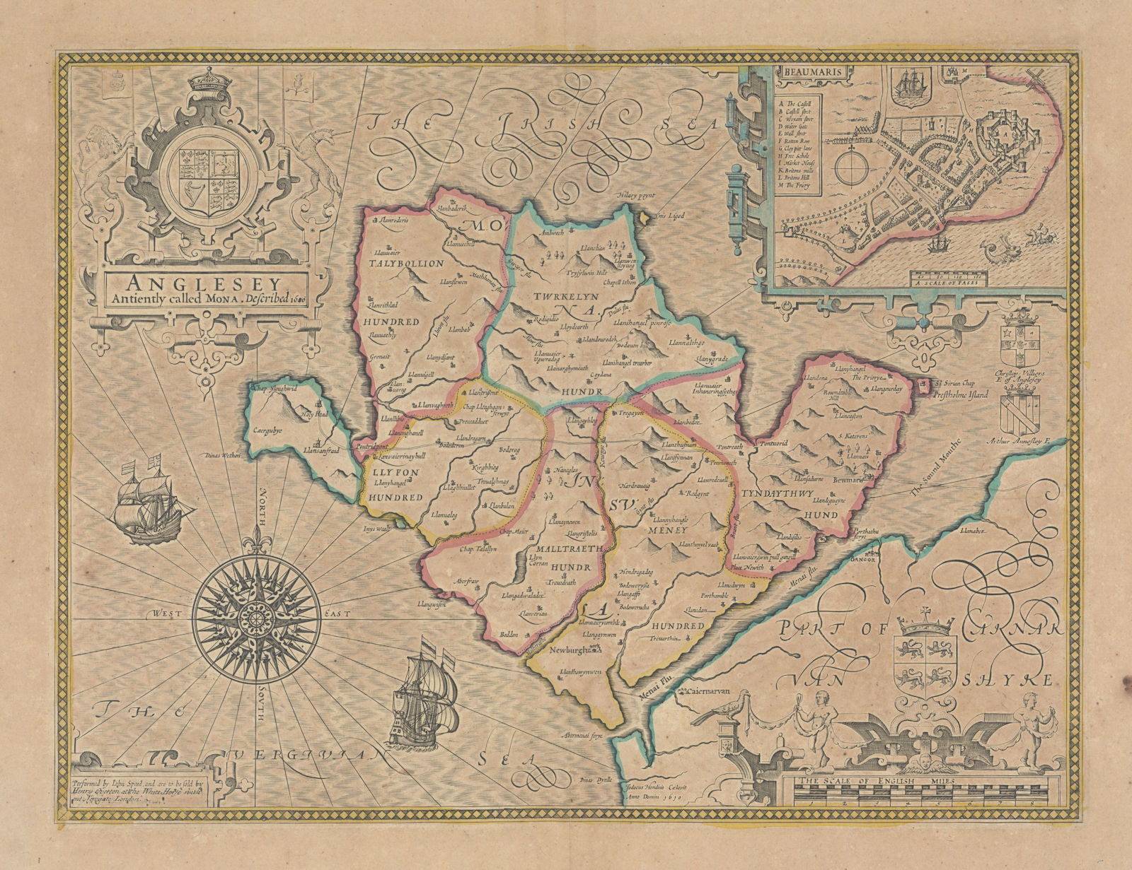 Anglesey antiently called Mona. by John Speed. Henry Overton edition c1713 map