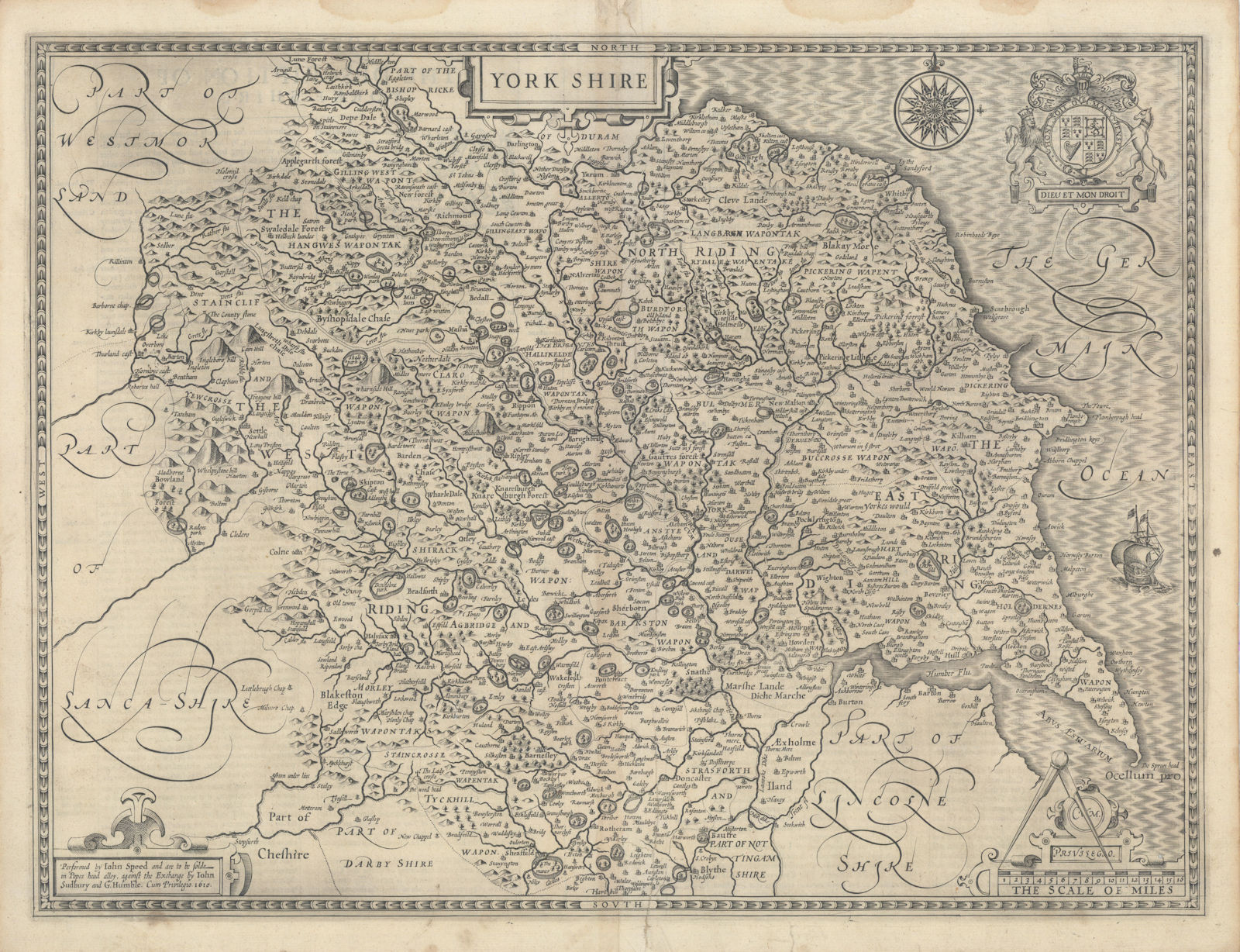 York Shire. Yorkshire county map by John Speed. George Humble edition 1627