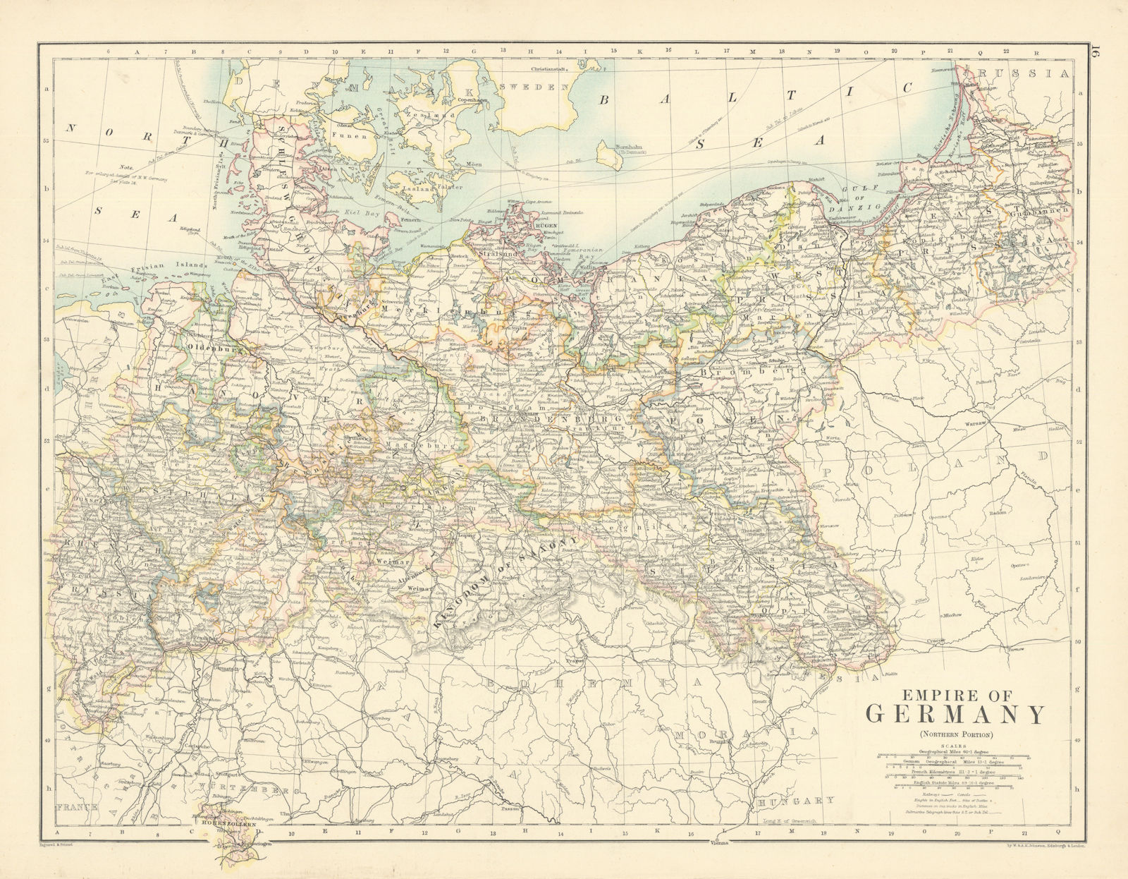 Empire of Germany (Northern Portion) by W. & A.K. Johnston 1887 old map