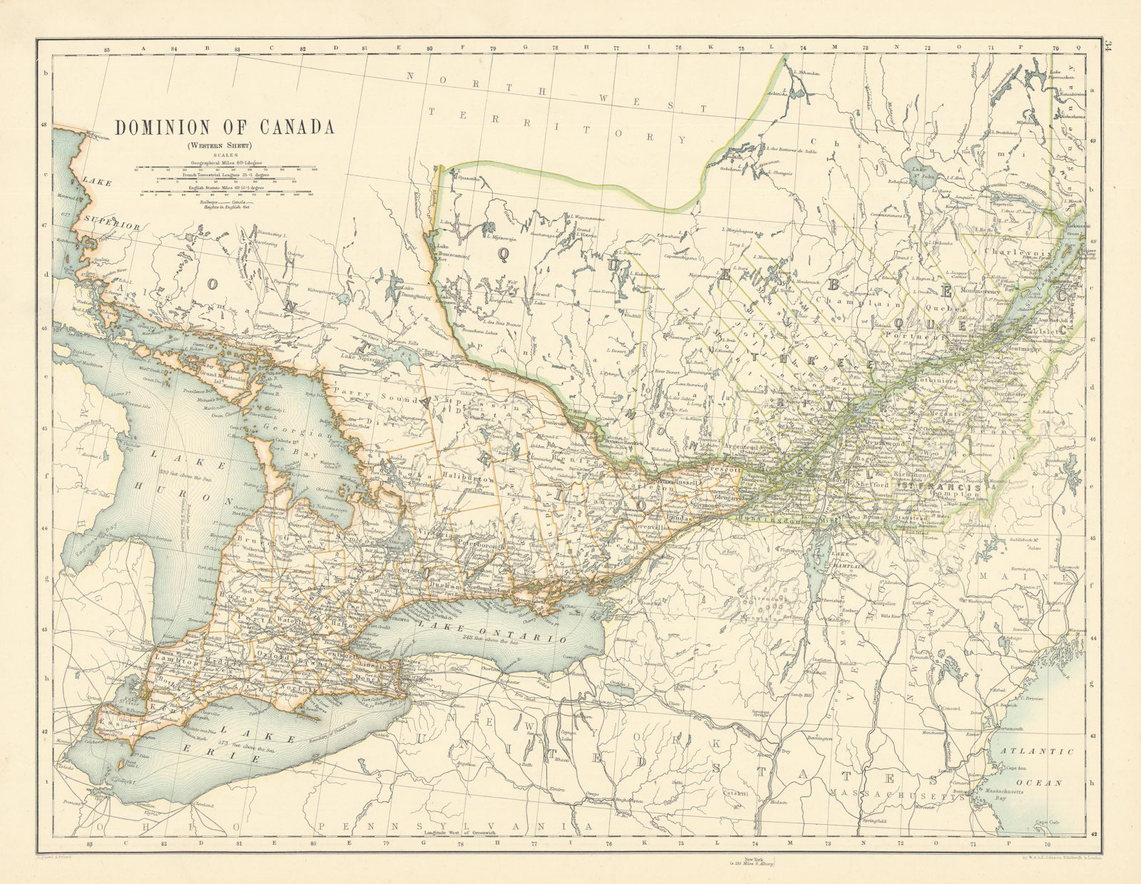 Dominion of Canada (Western Sheet) by W. & A.K. Johnston 1887 old antique map