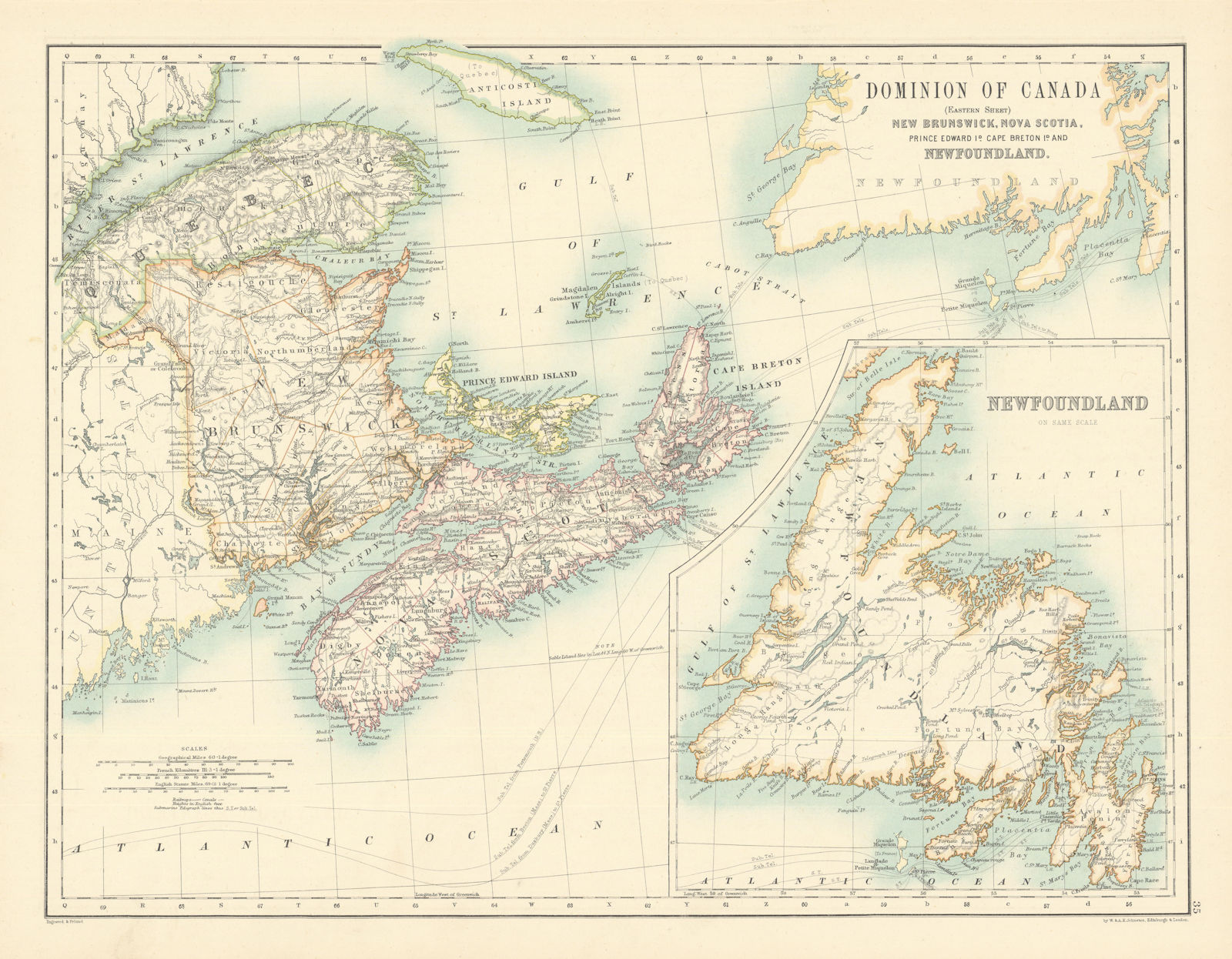 Dominion of Canada (East) Maritime provinces 1887 old antique map plan chart