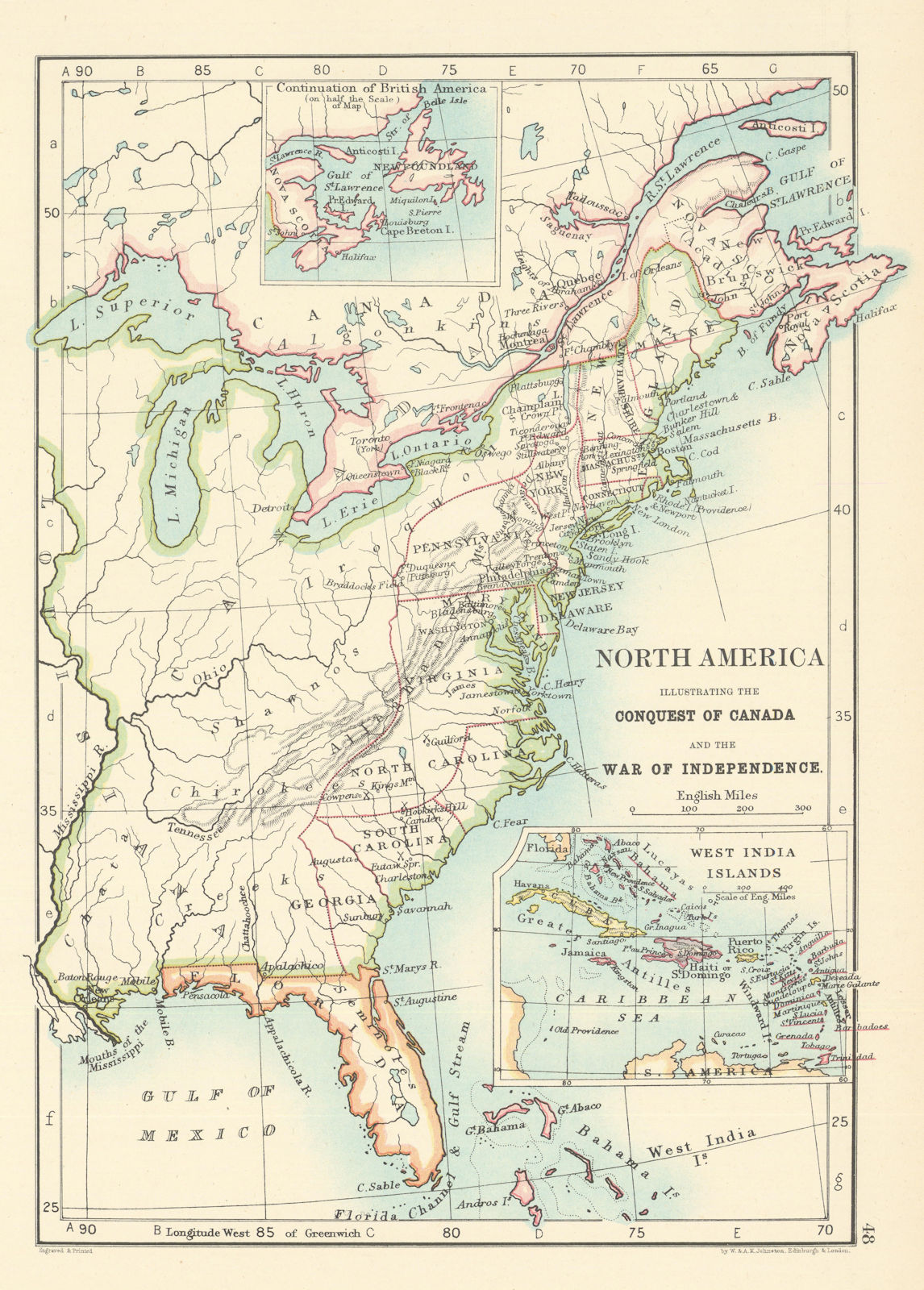 North America illustrating the Conquest of Canada & Revolutionary War 1887 map