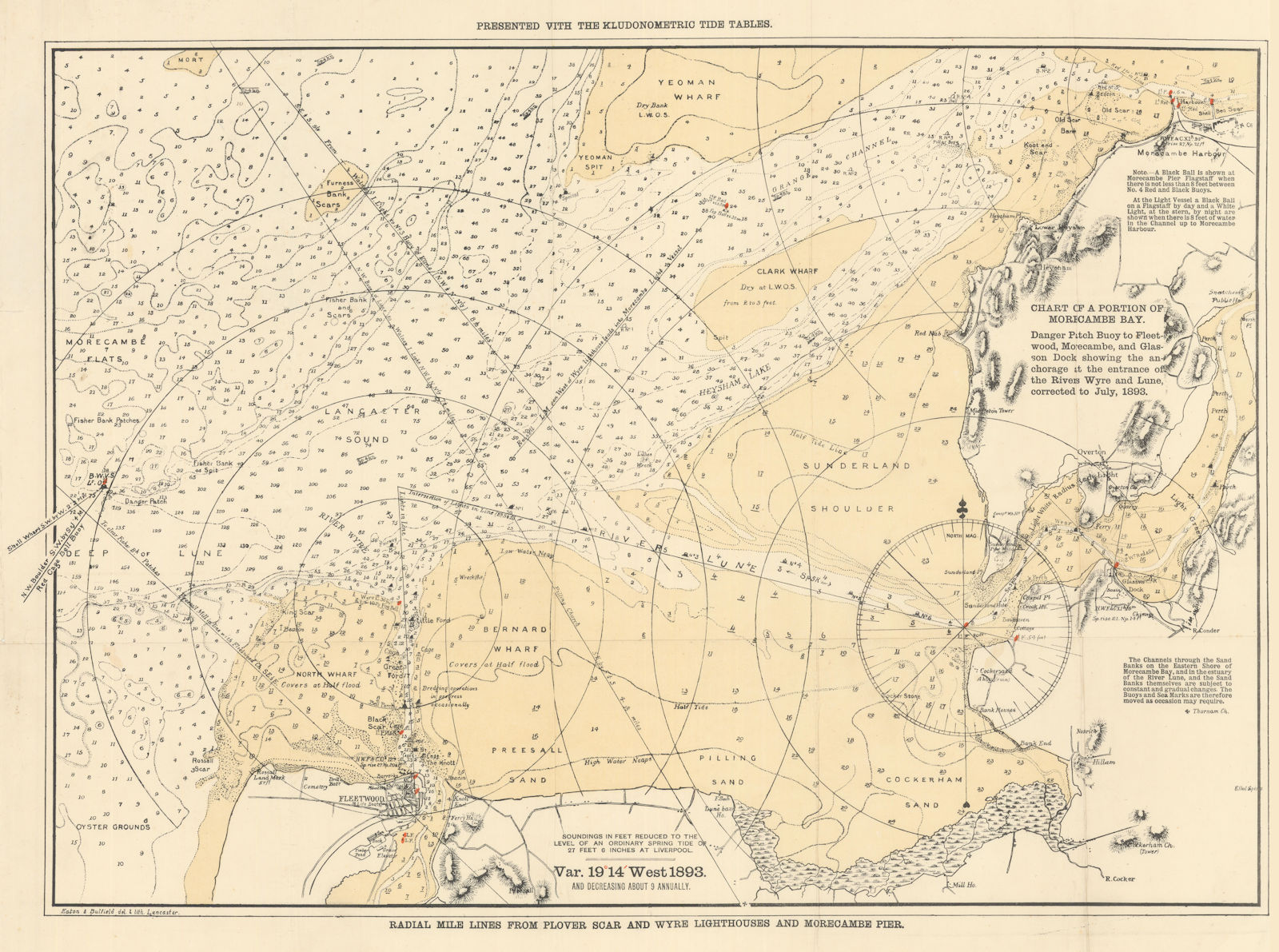 Chart of a portion of Morecambe Bay. Wyre & Lune. Eaton & Bulfield 1893 map