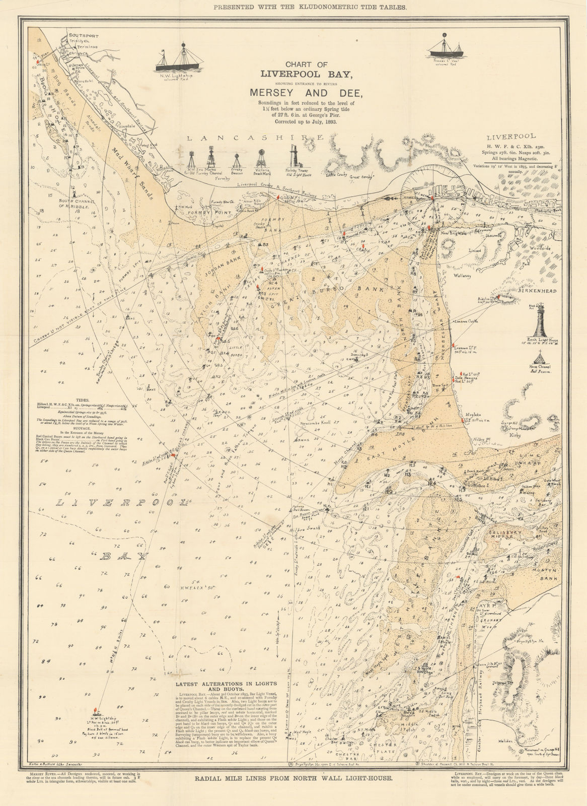 Chart of Liverpool Bay. River Mersey & Dee entrances. Eaton & Bulfield 1893 map