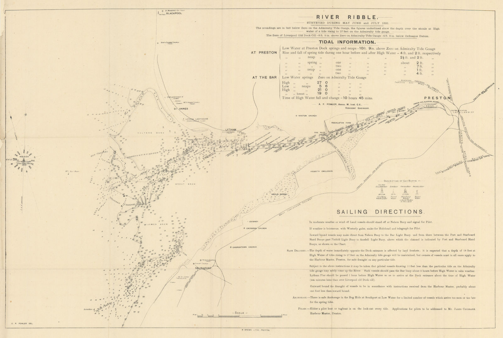 River Ribble Chart & Sailing Directions. Lytham St. Annes. Preston 1893 map