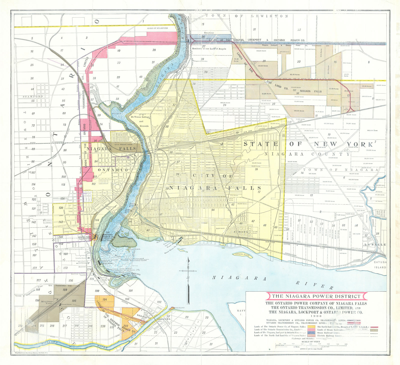 The Niagara Power District. Ontario Power Co of Niagara Falls. New York 1906 map