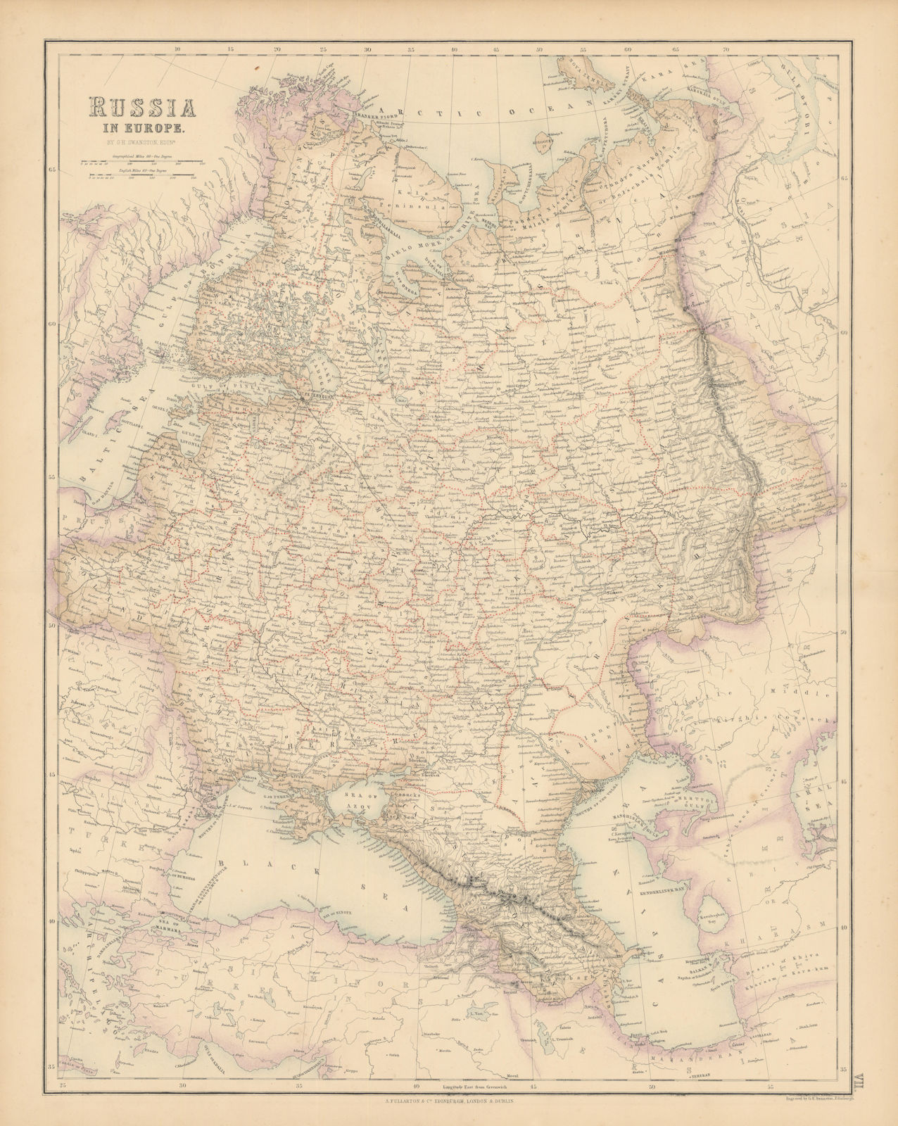 Russia in Europe. Ukraine Caucasus Finland Poland Baltics. FULLARTON c1863 map