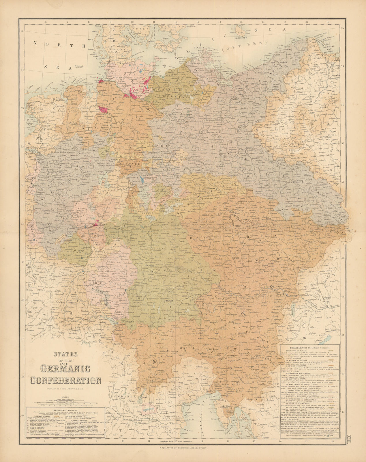 States of the late Germanic Confederation. Germany Austria. FULLARTON c1863 map