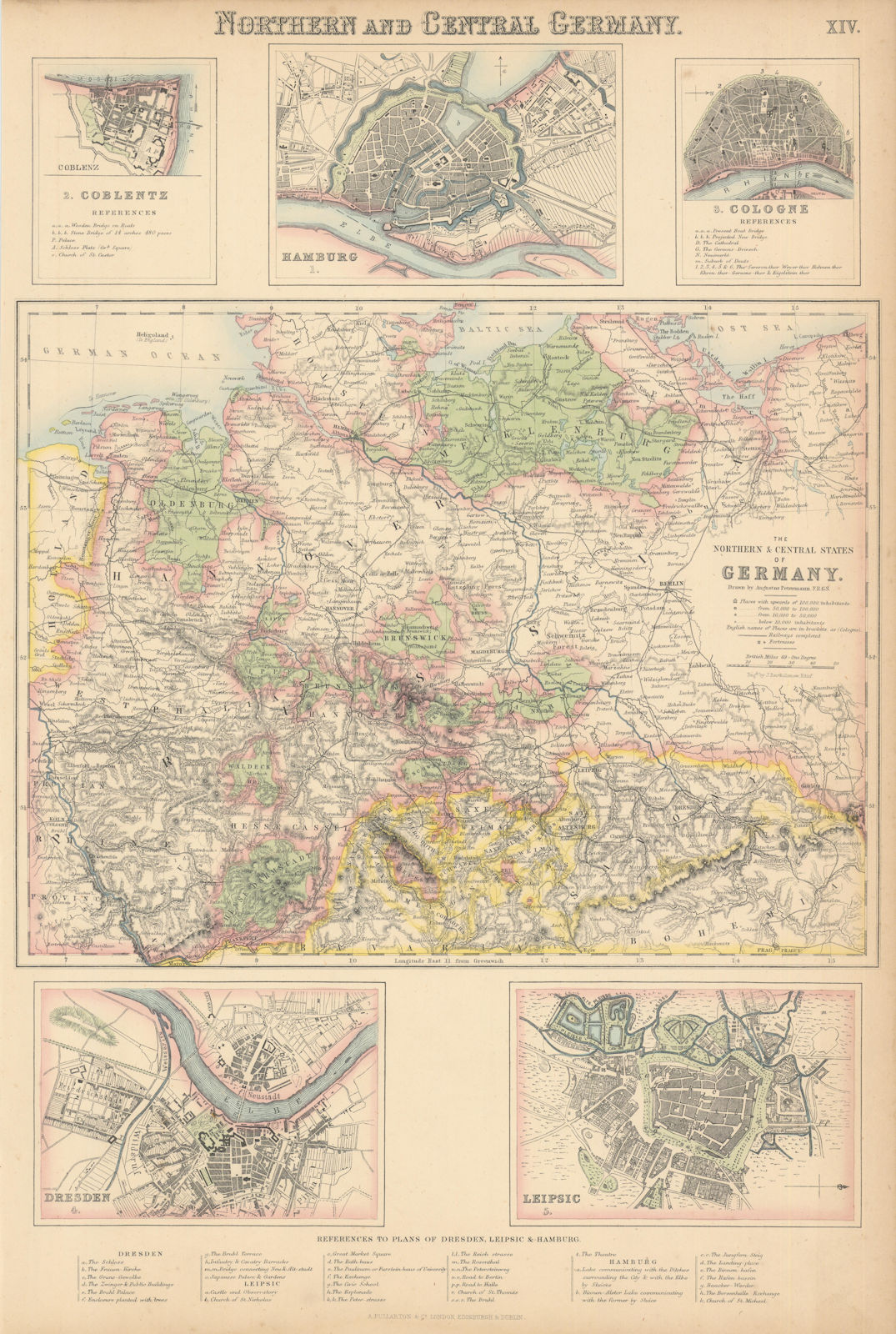 Northern and Central Germany. Hamburg Koblenz Cologne Dresden Leipzig c1863 map