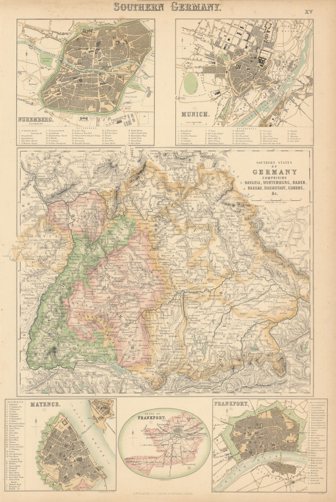 Southern Germany. Bavaria &c. Nuremberg Munich Mainz Frankfurt c1863 old map