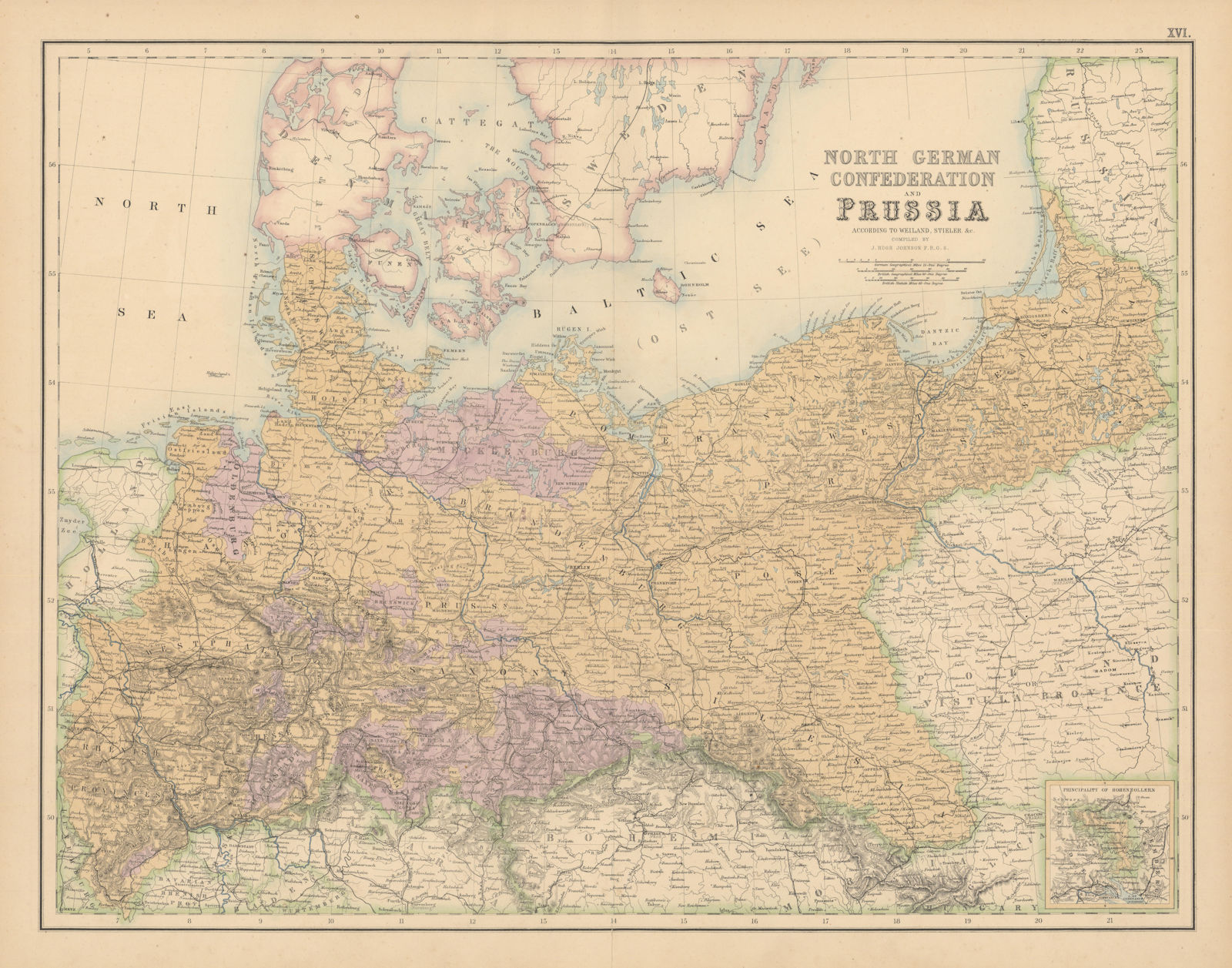 North German Confederation & Prussia. Germany & Poland. FULLARTON c1863 map