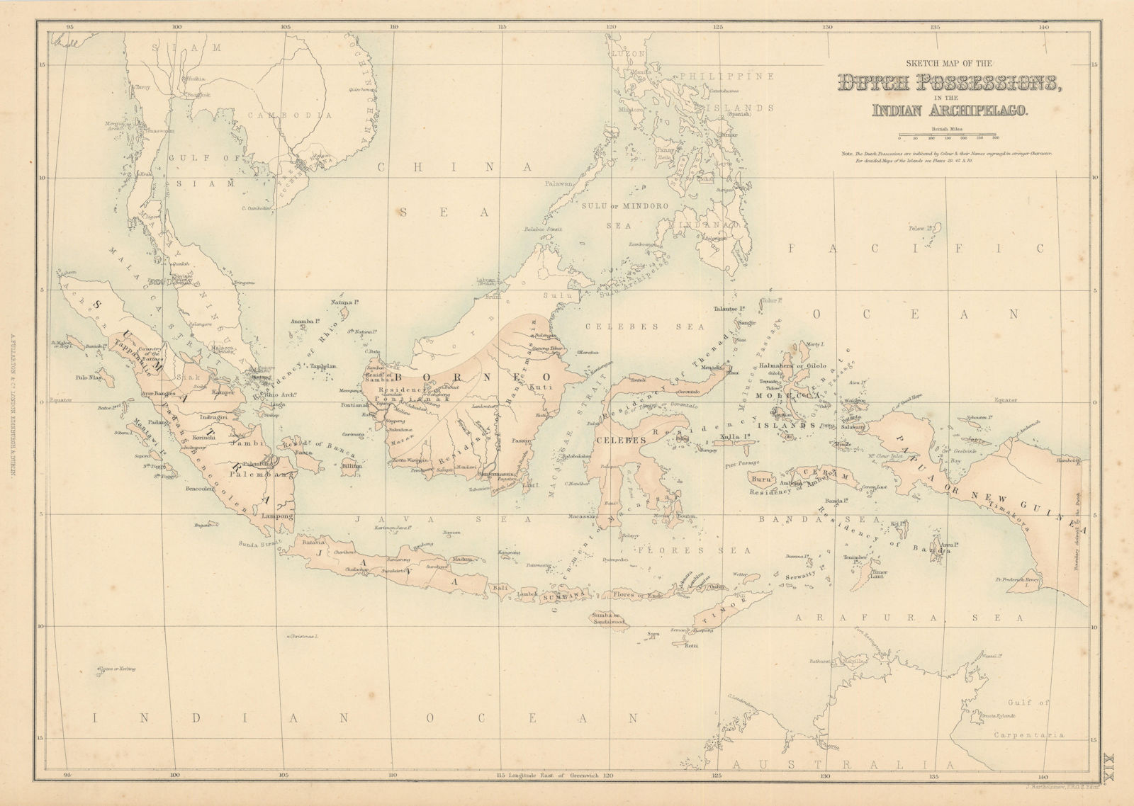 Sketch Map of the Dutch Possessions in the Indian Archipelago. Indonesia c1863