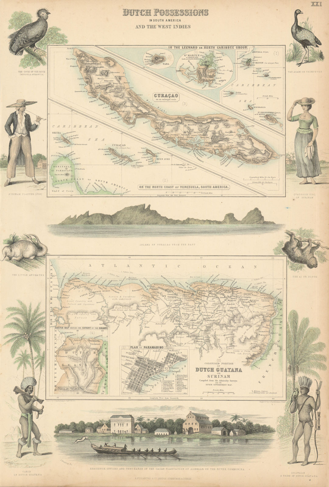 Dutch West Indies & South America. Curaçao Guyana Surinam St. Martin c1863 map