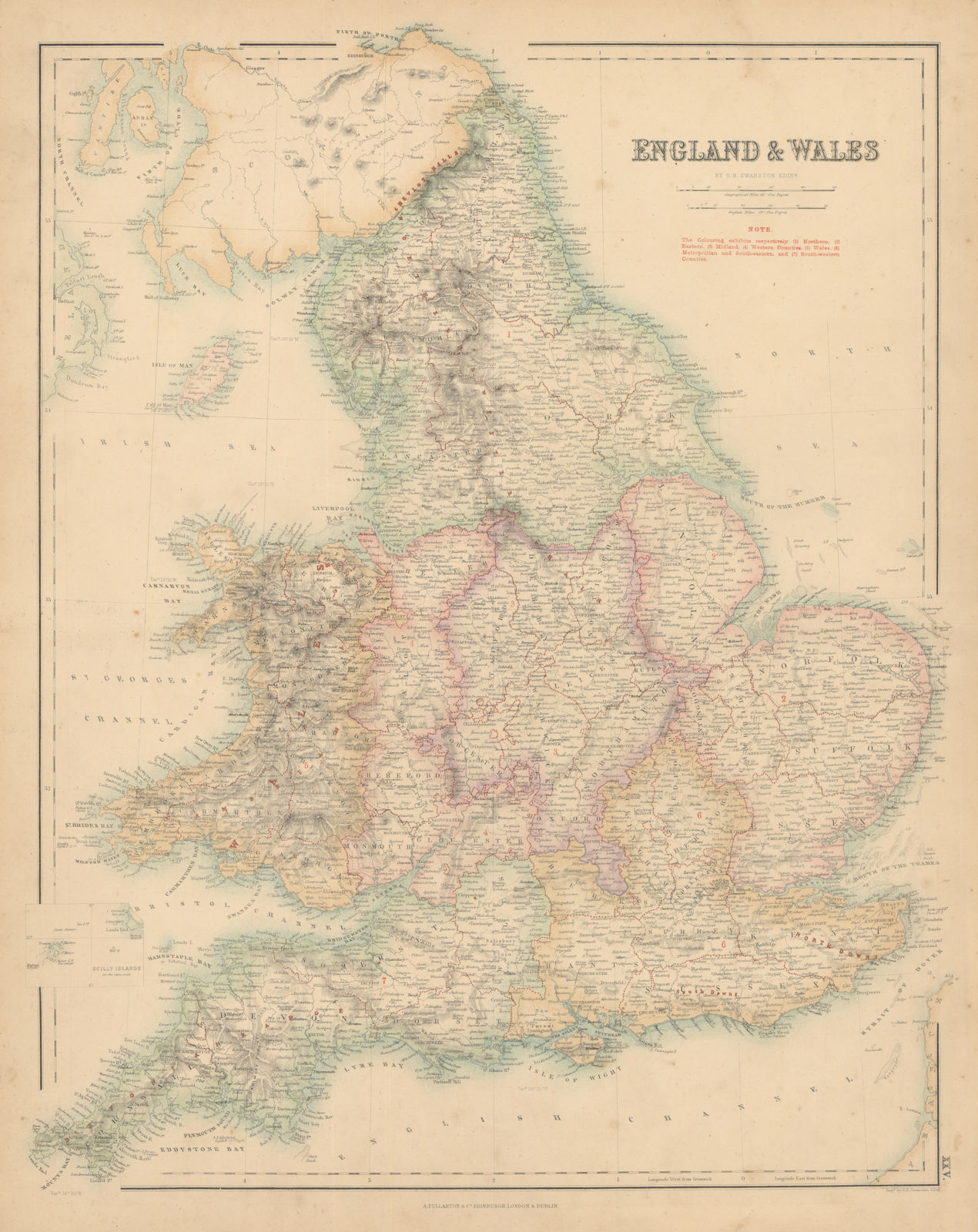 England & Wales showing counties and regions. FULLARTON c1863 old antique map