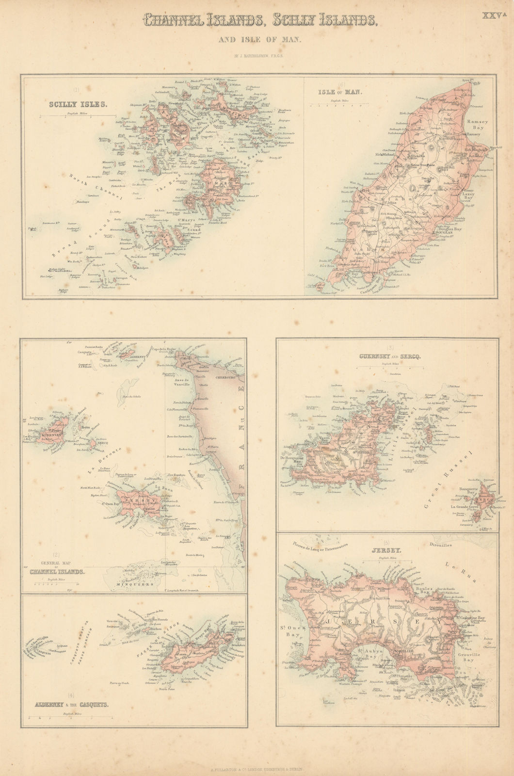 Channel Islands, Scilly Islands and Isle of Man. FULLARTON c1863 old map