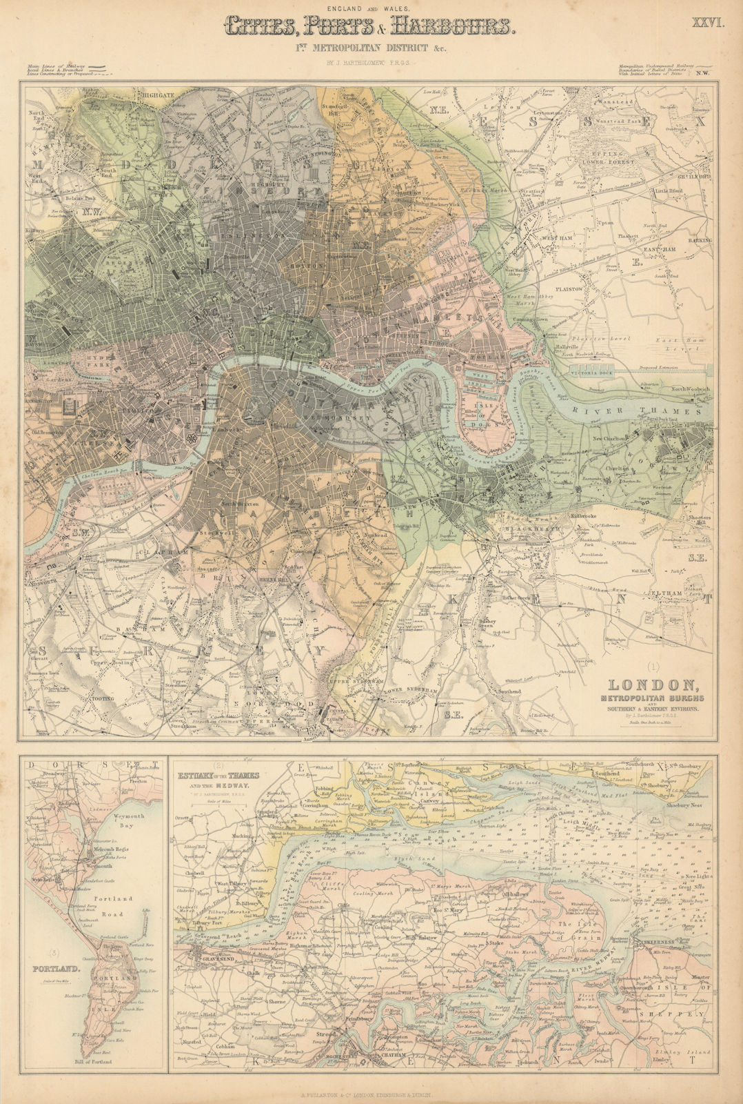 London Metropolitan Burghs. Estuary of the Thames & Medway. Portland c1863 map