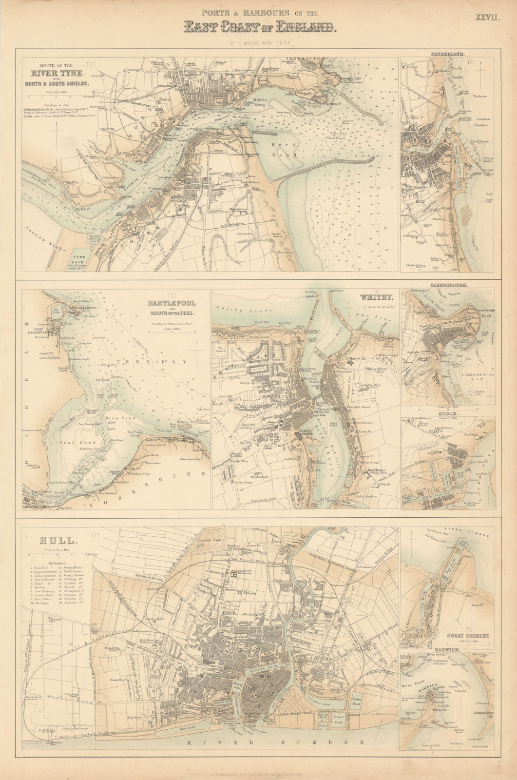 England East Coast Ports. Tyne Hull Sunderland Hartlepool Whitby c1863 old map