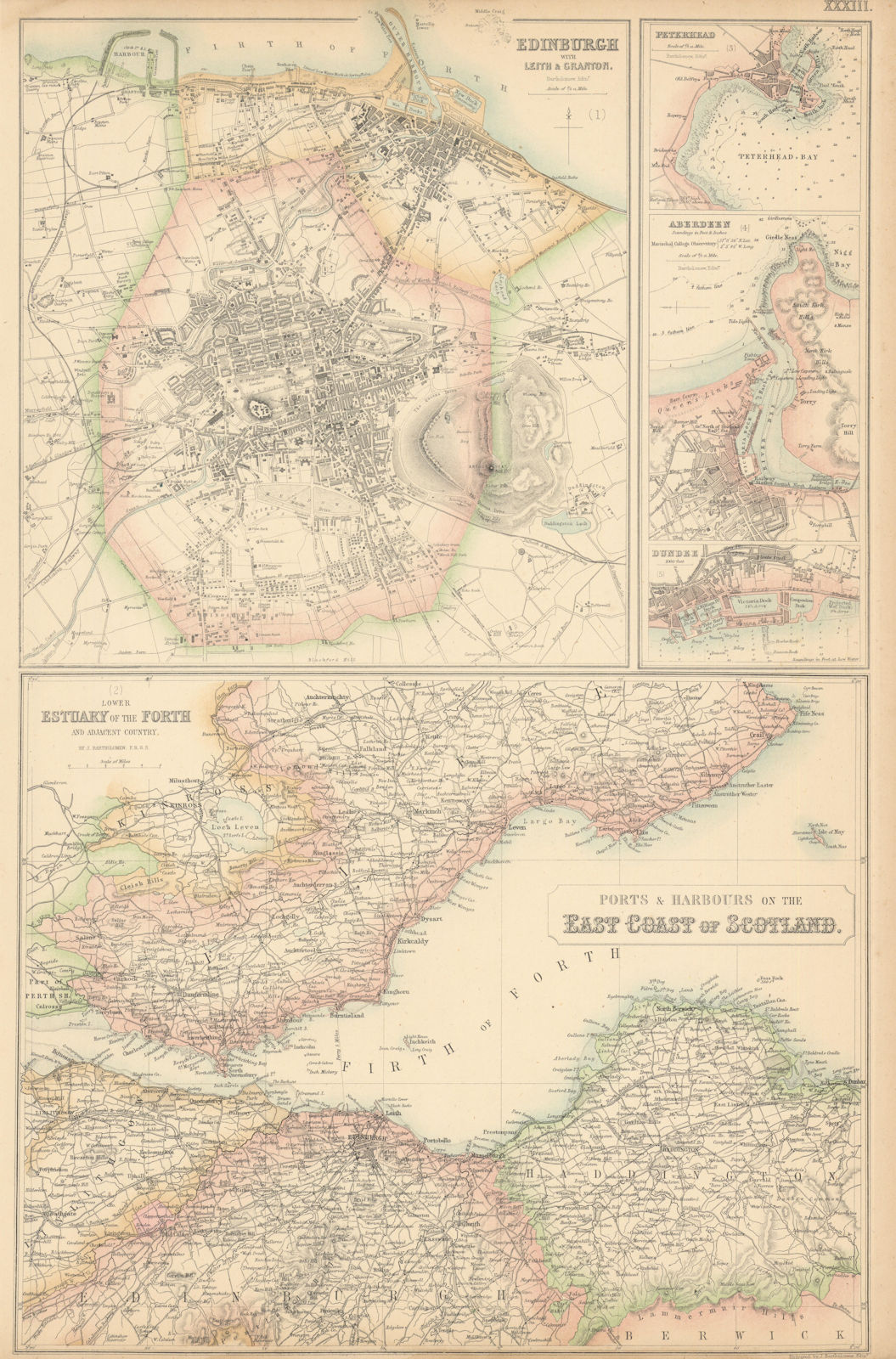 Scotland East Ports & Harbours. Edinburgh Leith Forth Estuary Aberdeen c1863 map