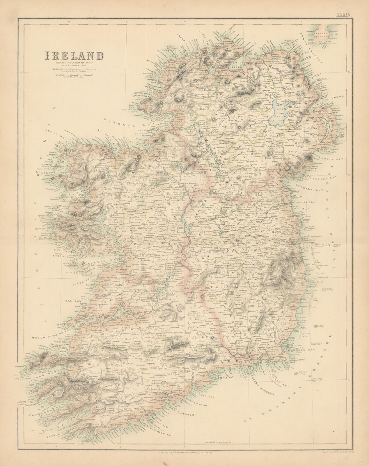 Ireland according to the Government Survey by SWANSTON / FULLARTON c1863 map