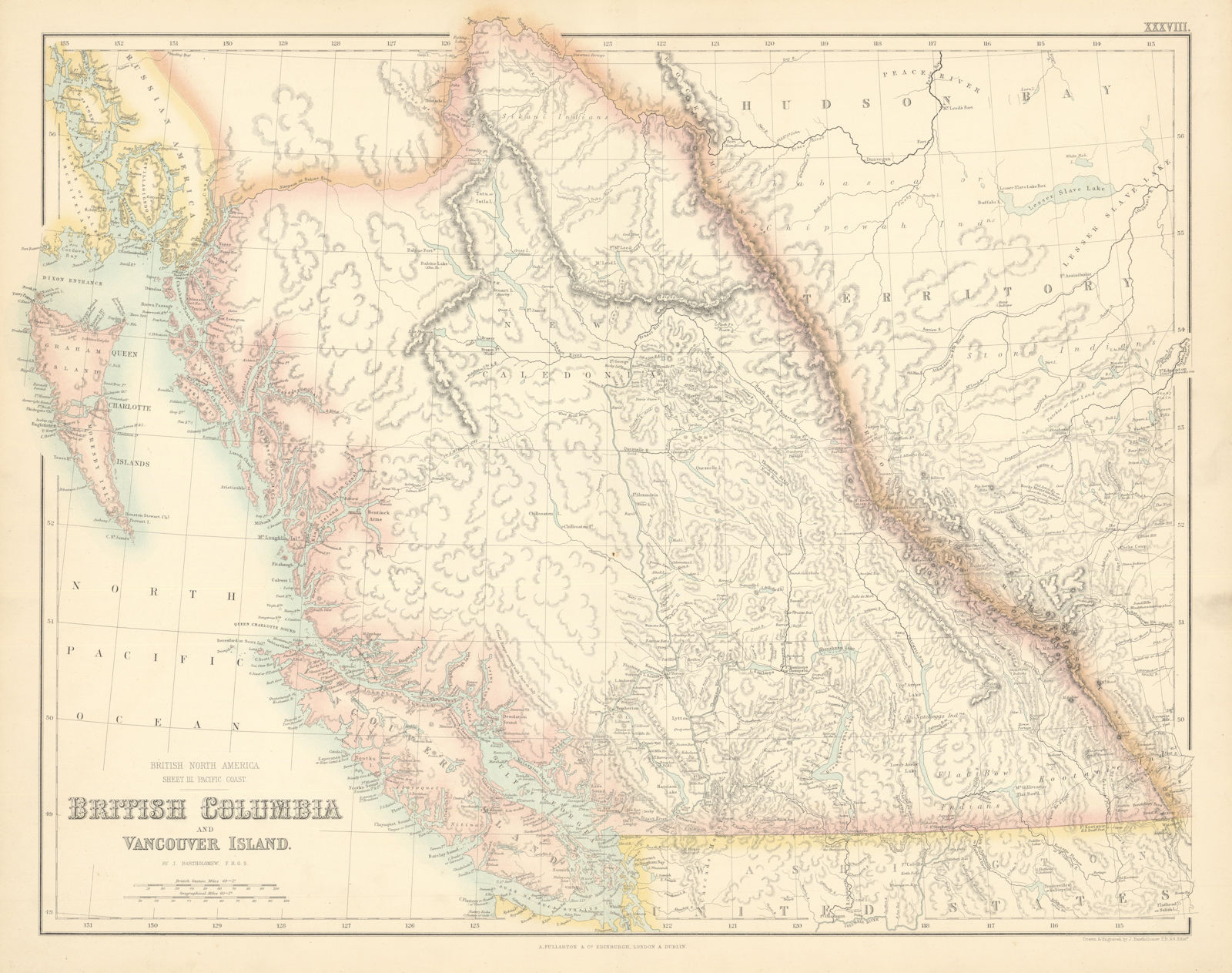 British Columbia and Vancouver Island. British North America c1863 old map