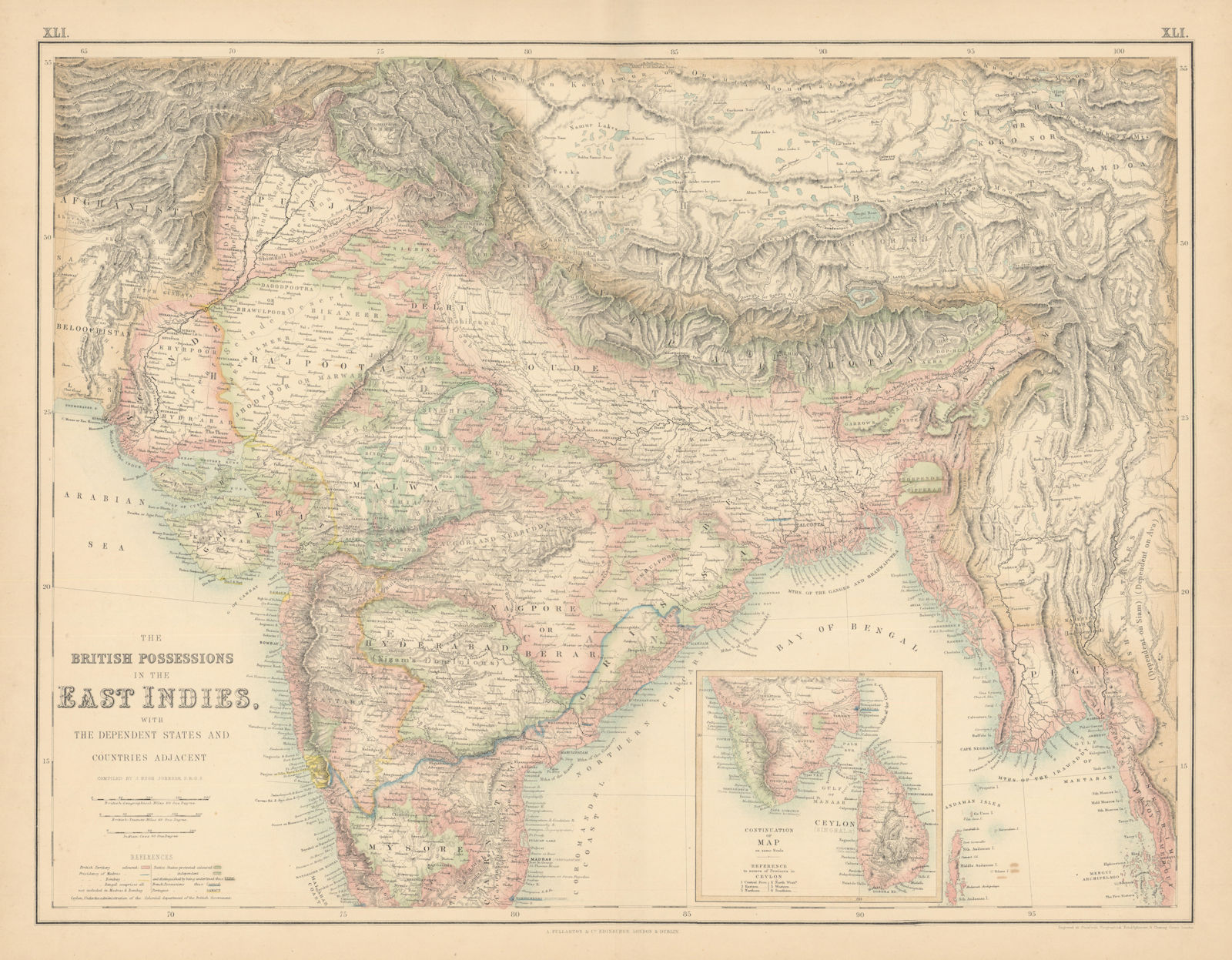 British Possessions in the East Indies… India Burma Nepal Tibet Ceylon c1863 map