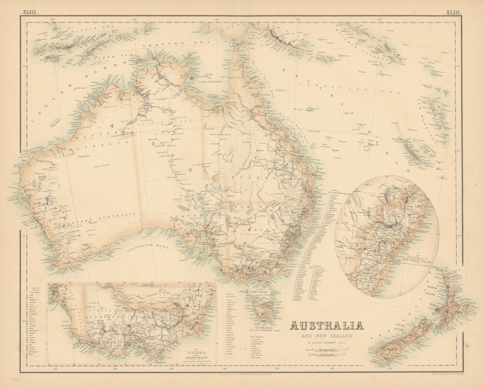 Australia & New Zealand. Victoria & New South Wales. FULLARTON c1863 old map