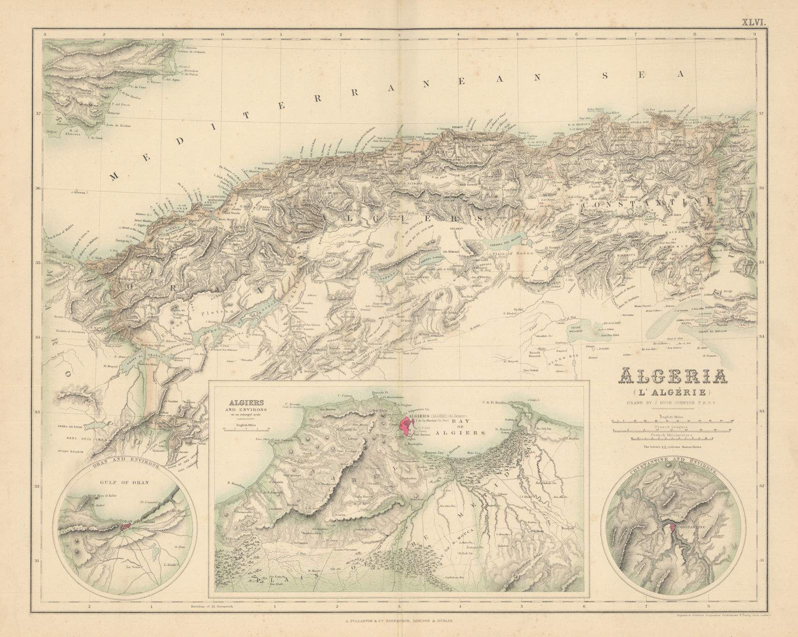 Algeria. Environs of Oran, Algiers & Constantine. FULLARTON c1863 old map