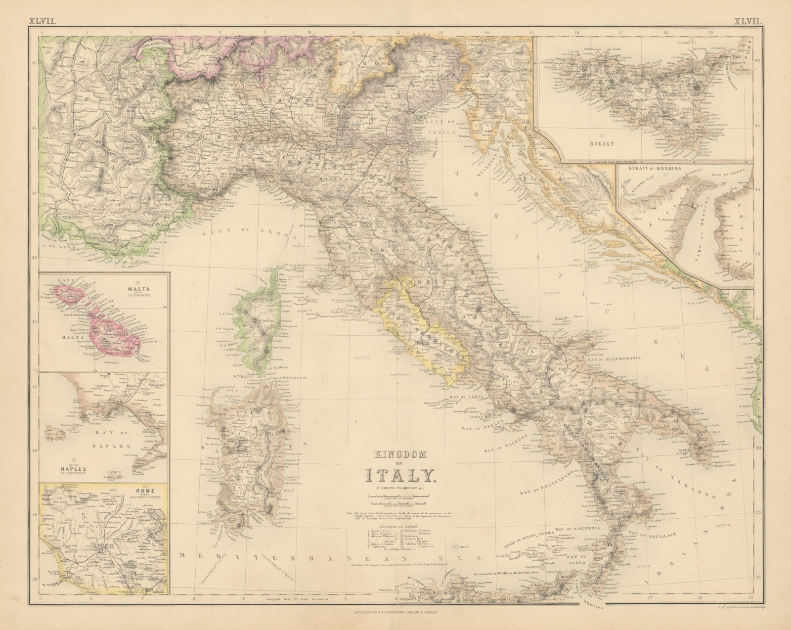 Kingdom of Italy mid-Unification. Naples Rome. FULLARTON c1863 old antique map